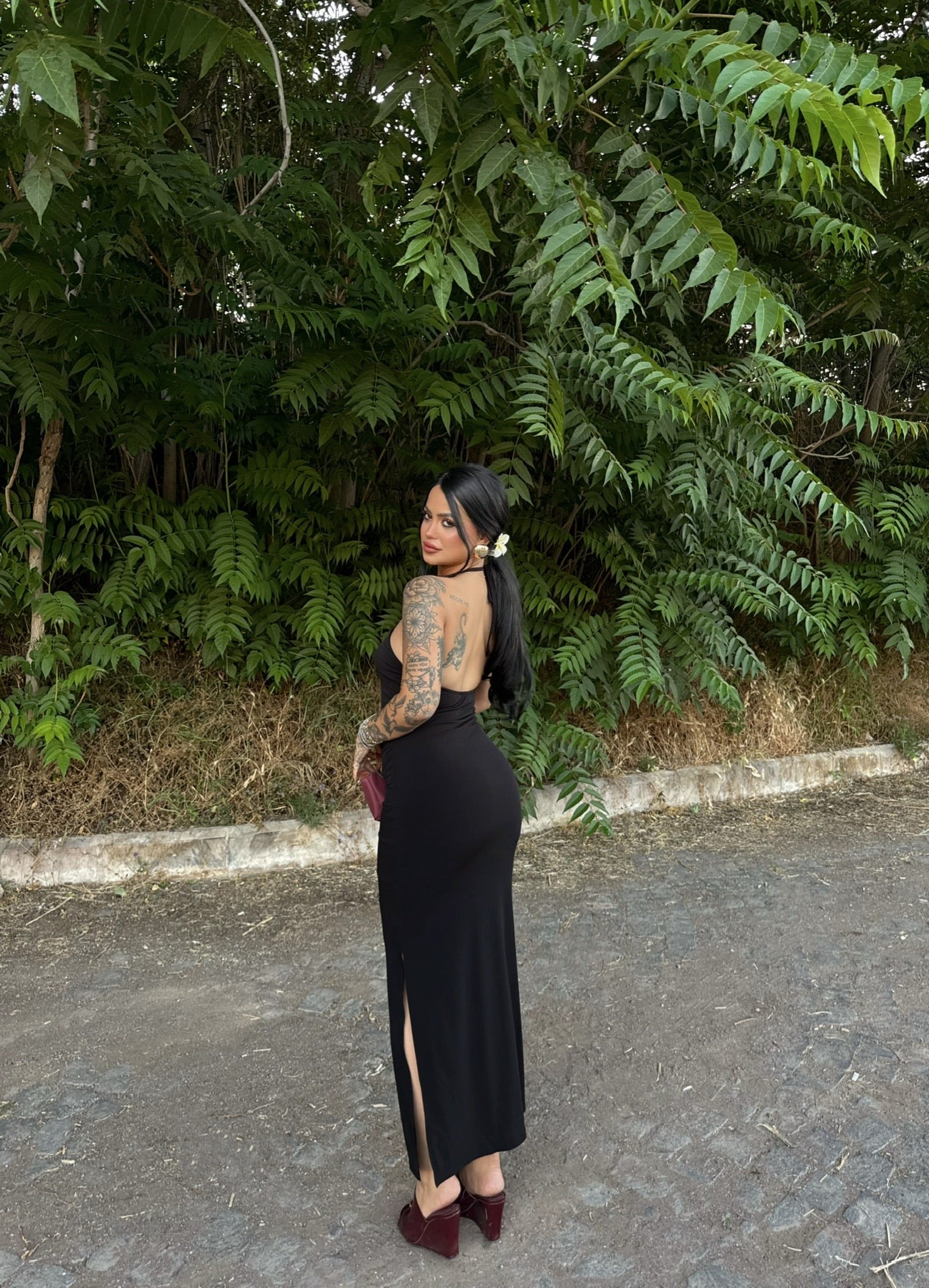 Black Halter Neck Double-Lined Dress
