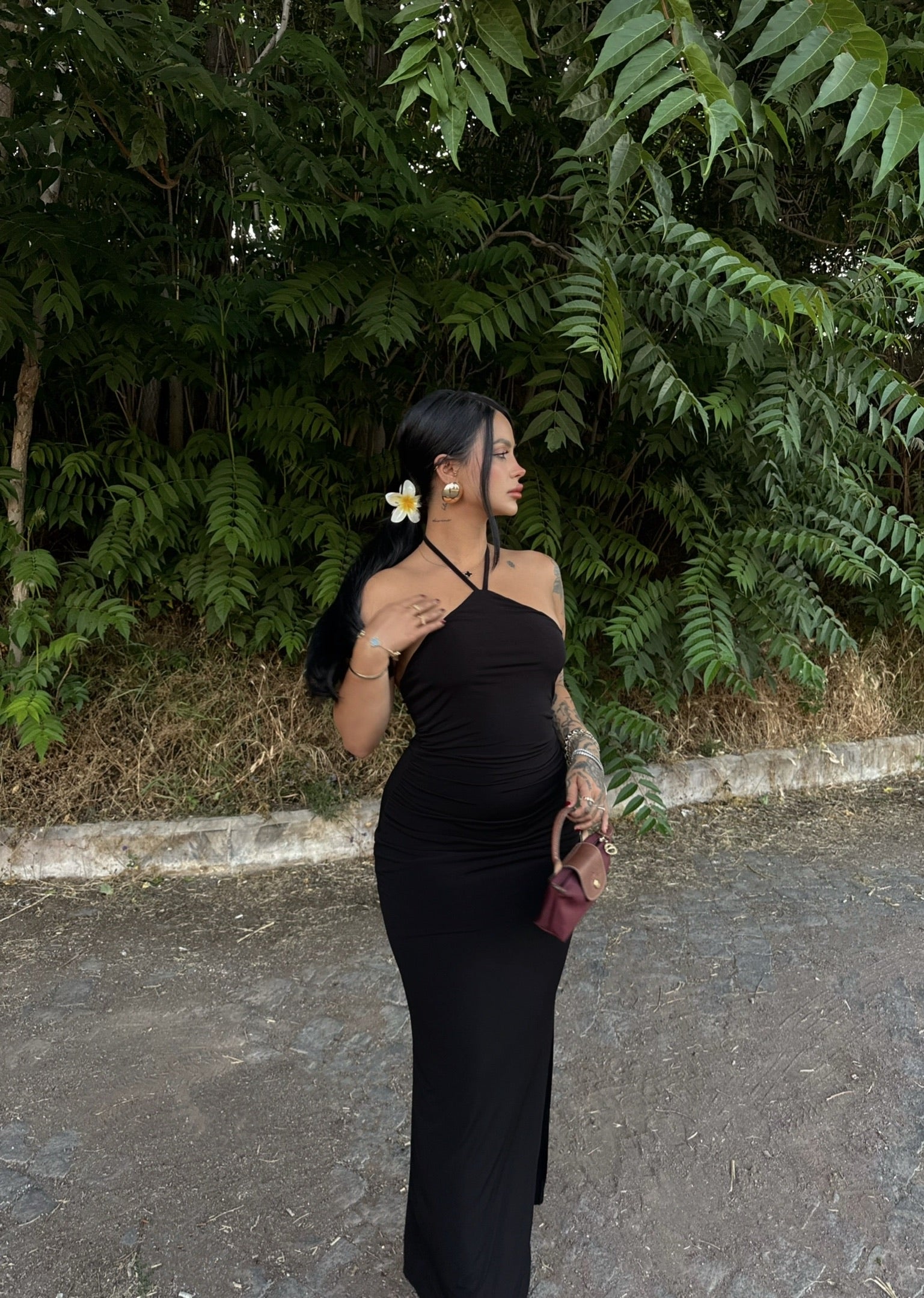 Black Halter Neck Double-Lined Dress
