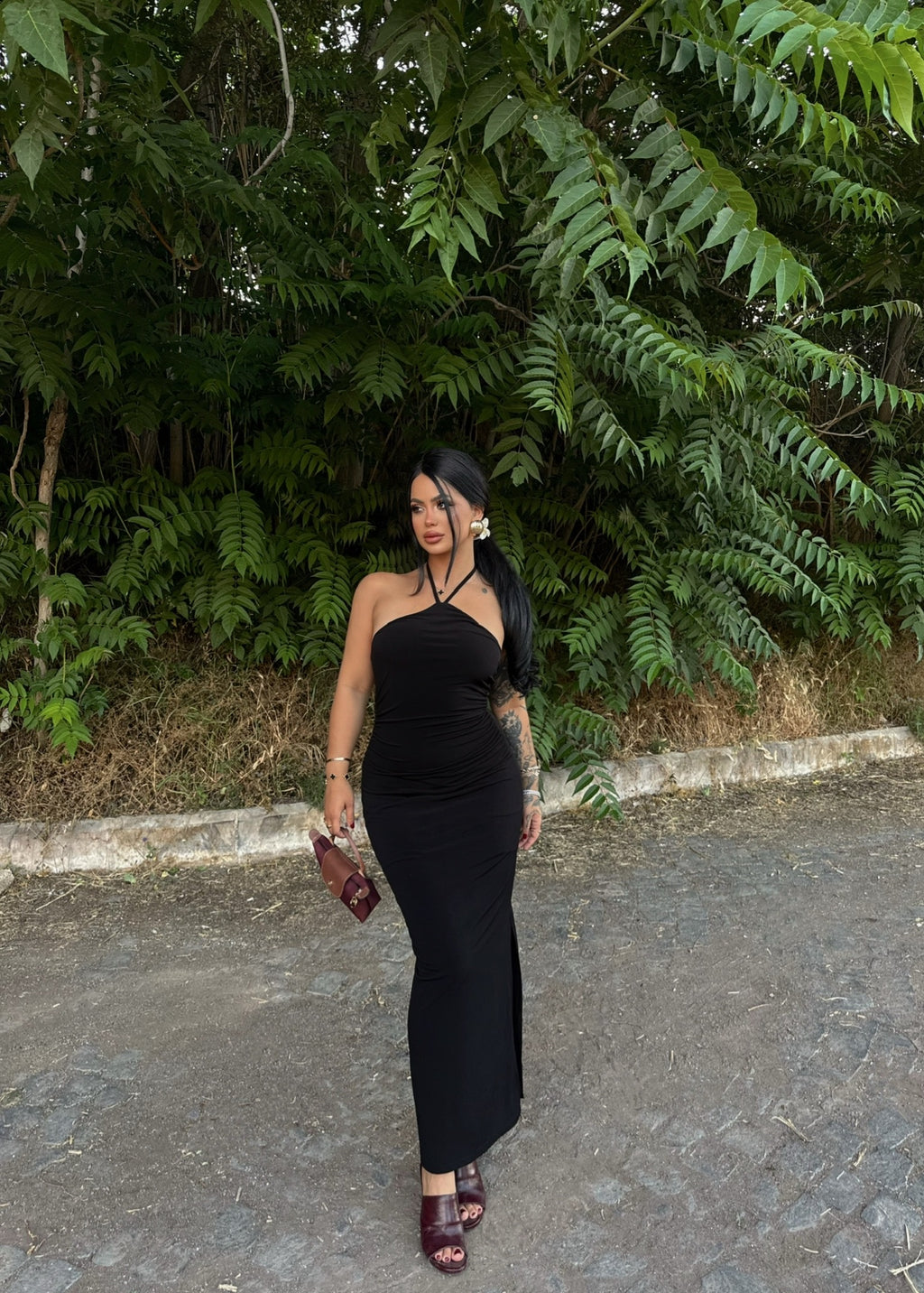 Black Halter Neck Double-Lined Dress