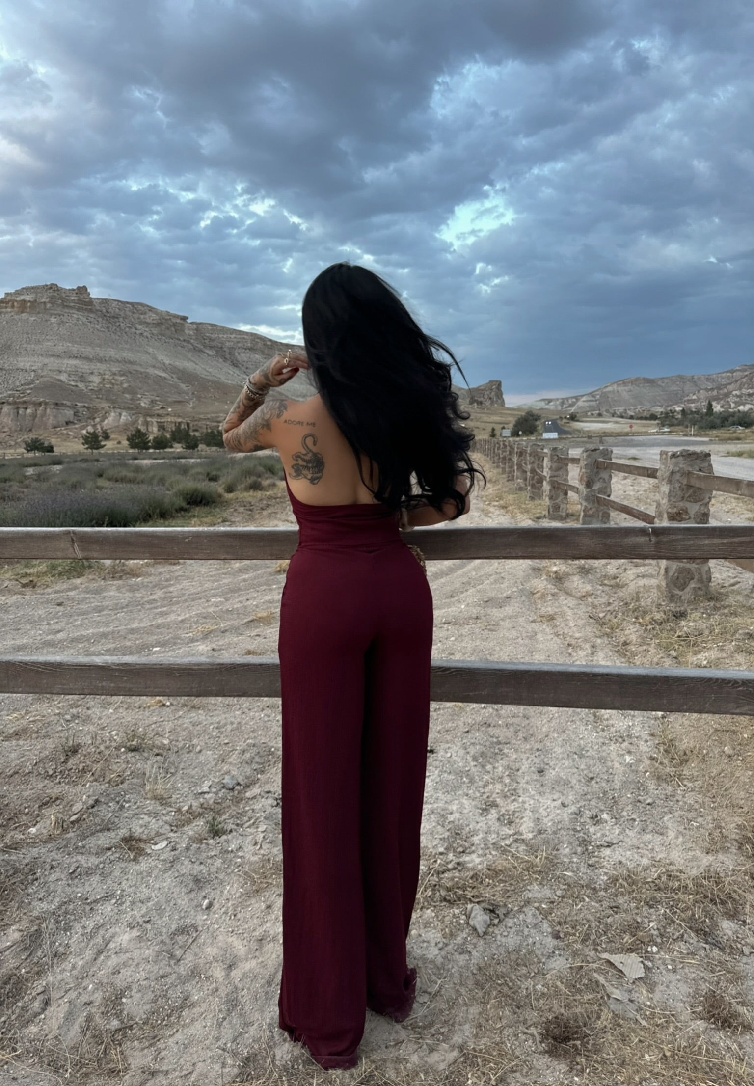 Burgundy Halter Neck Two-Piece Set