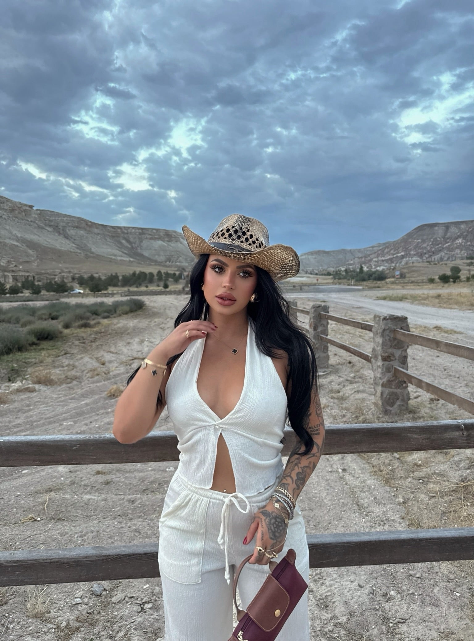 White Halter Neck Two-Piece Set