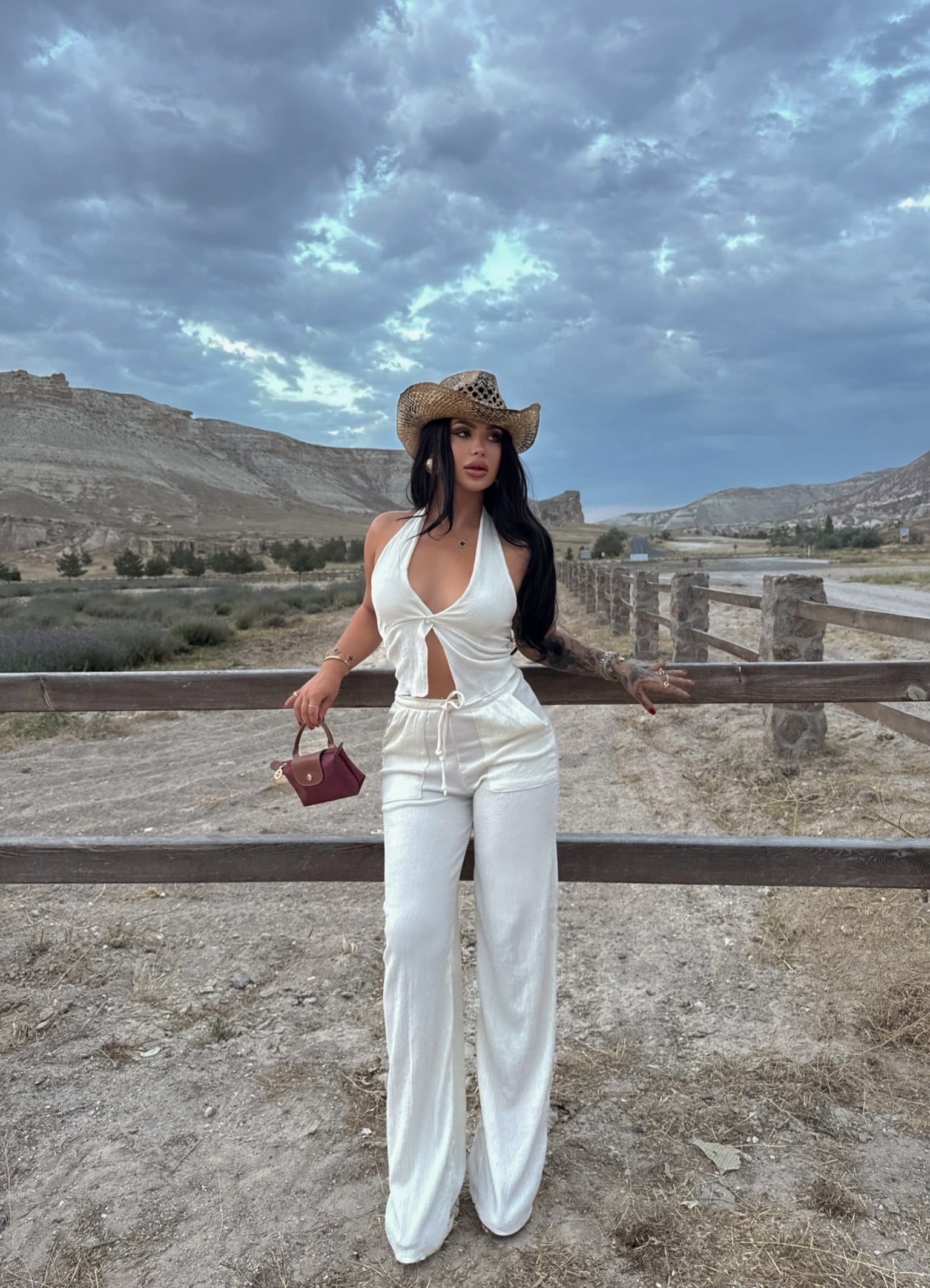 White Halter Neck Two-Piece Set