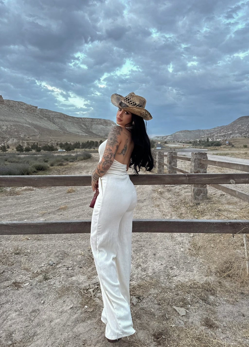 White Halter Neck Two-Piece Set