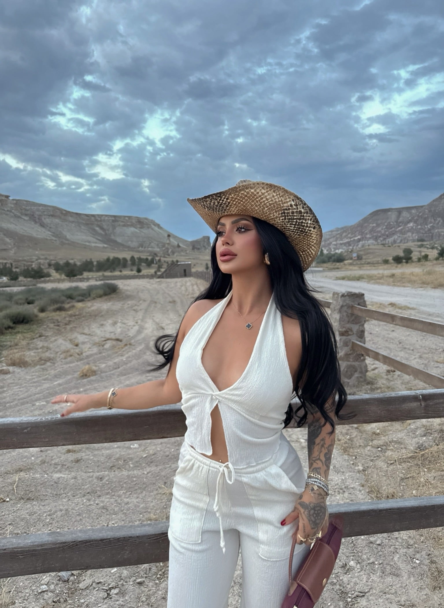 White Halter Neck Two-Piece Set