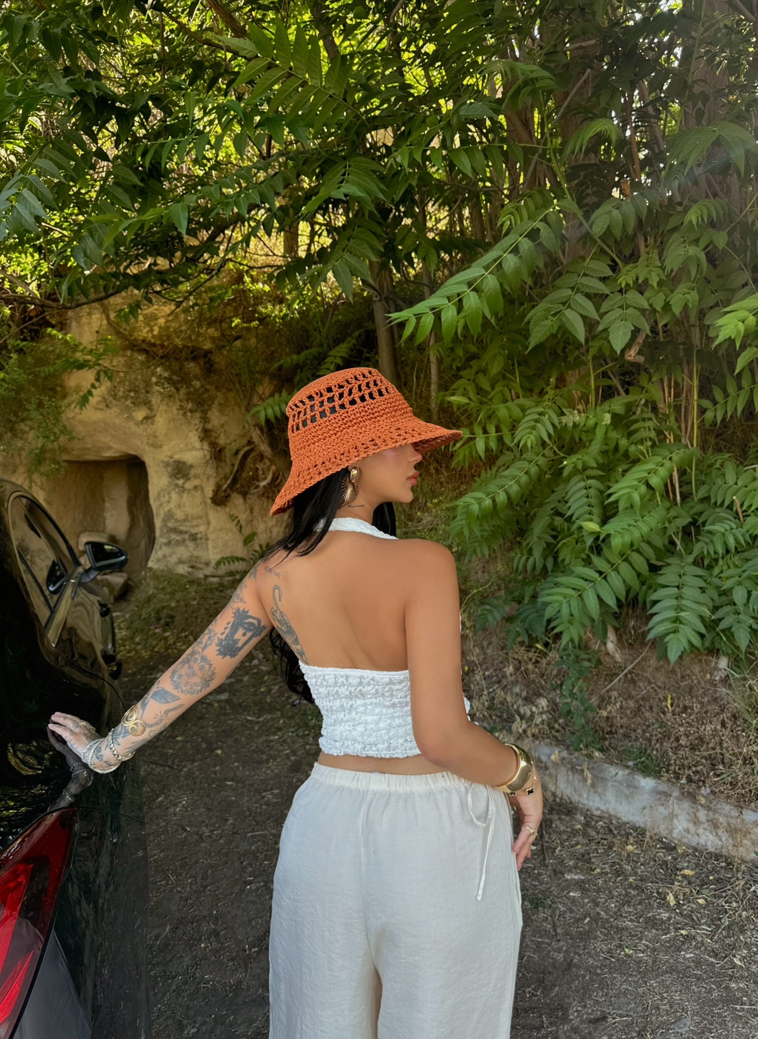 White Halter Crinkled Crop Top