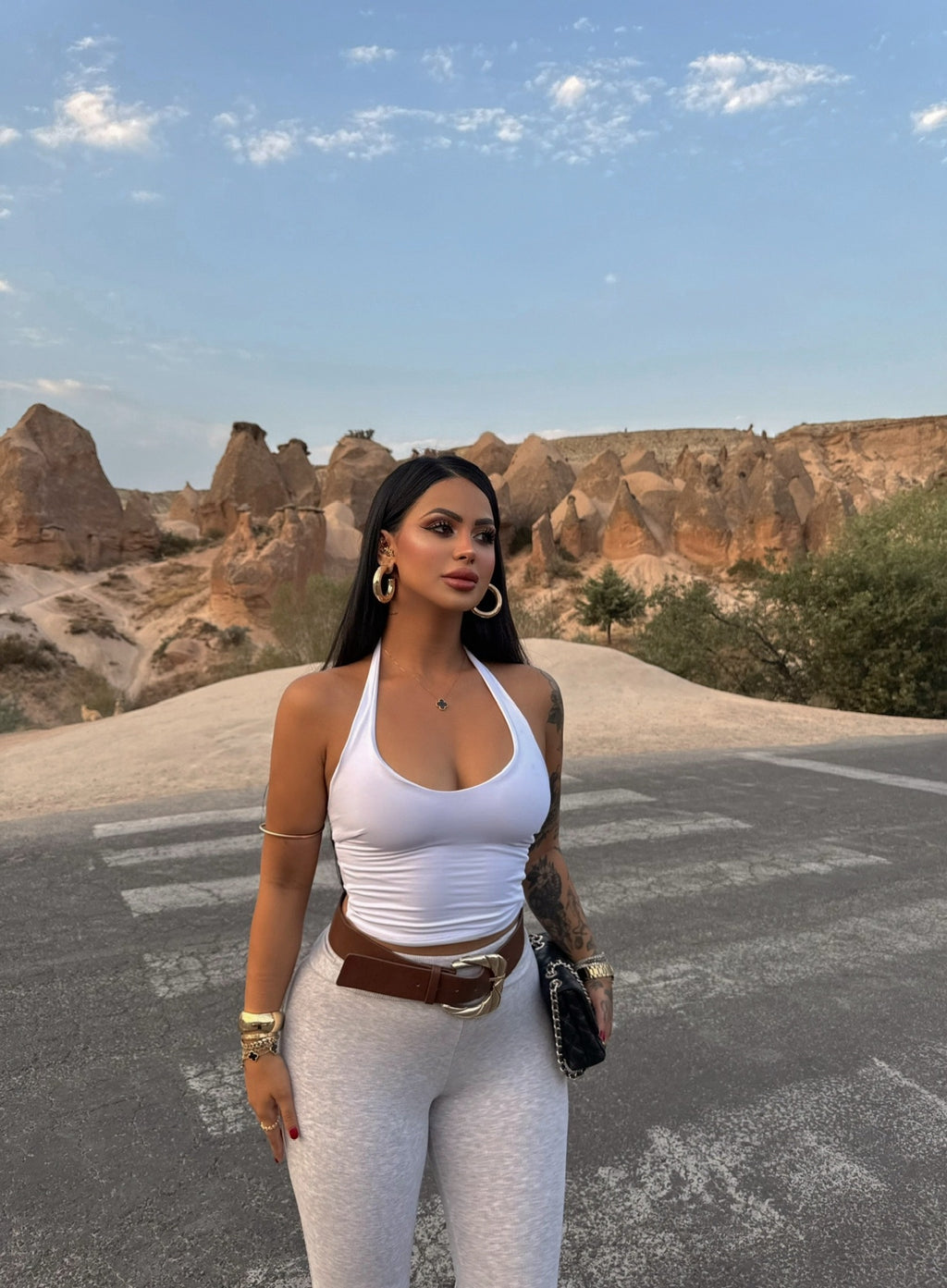 White Halter Neck Polyamide Crop Top