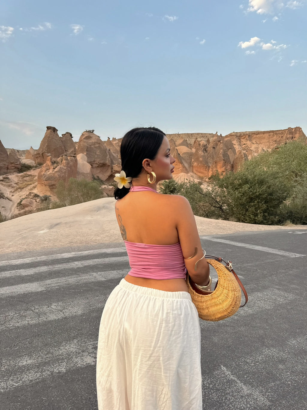 Pink Halter Neck Polyamide Crop Top