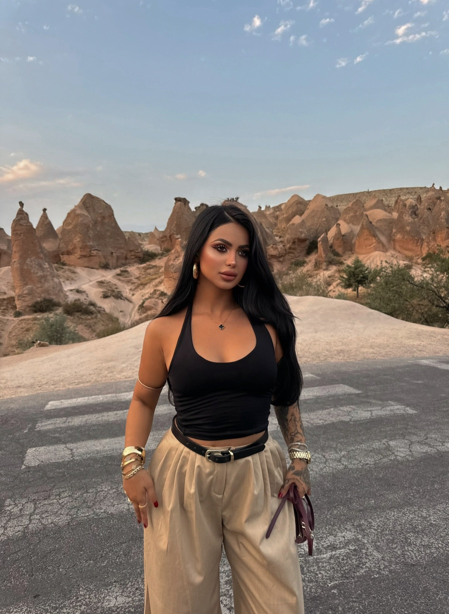 Black Halter Neck Polyamide Crop Top