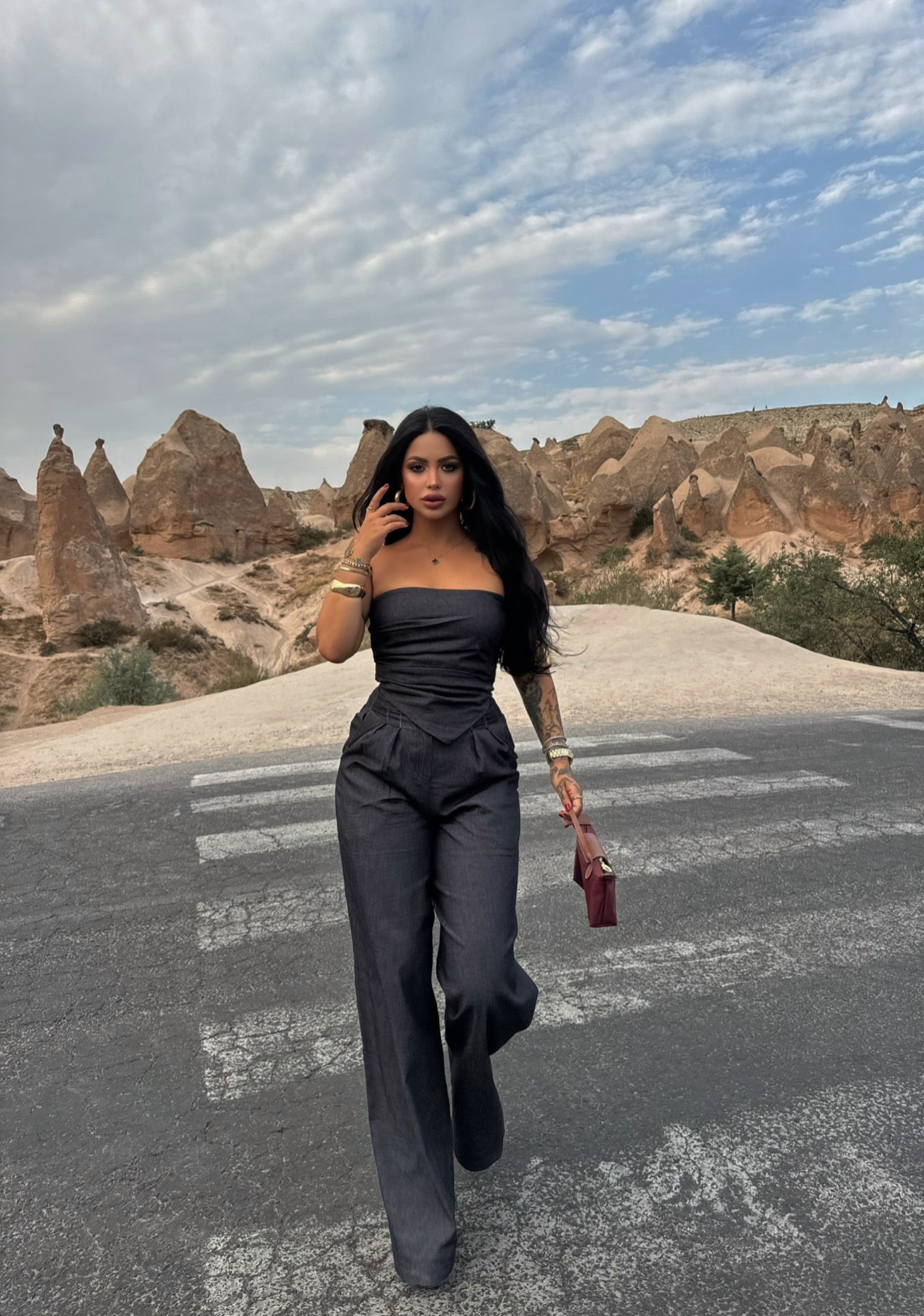 Strapless Denim Two-Piece Set