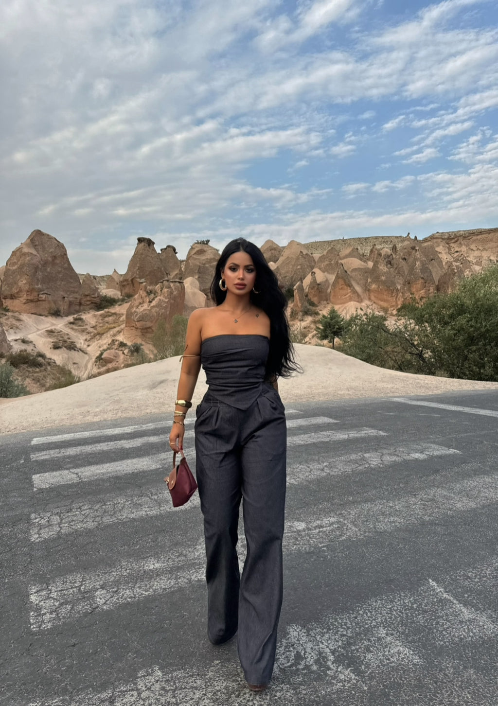 Strapless Denim Two-Piece Set