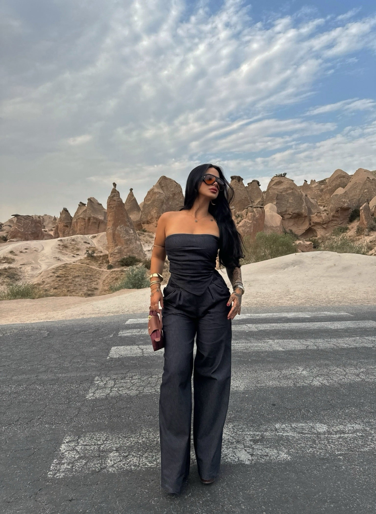 Strapless Denim Two-Piece Set