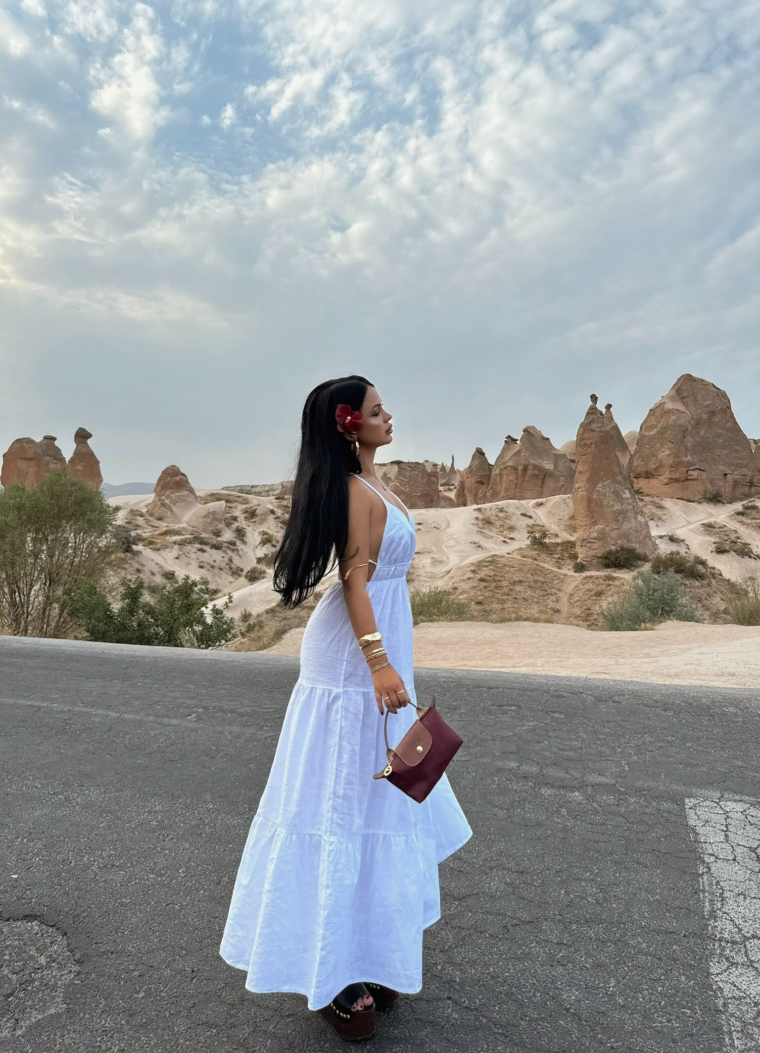 White Strap Pearl Linen Dress
