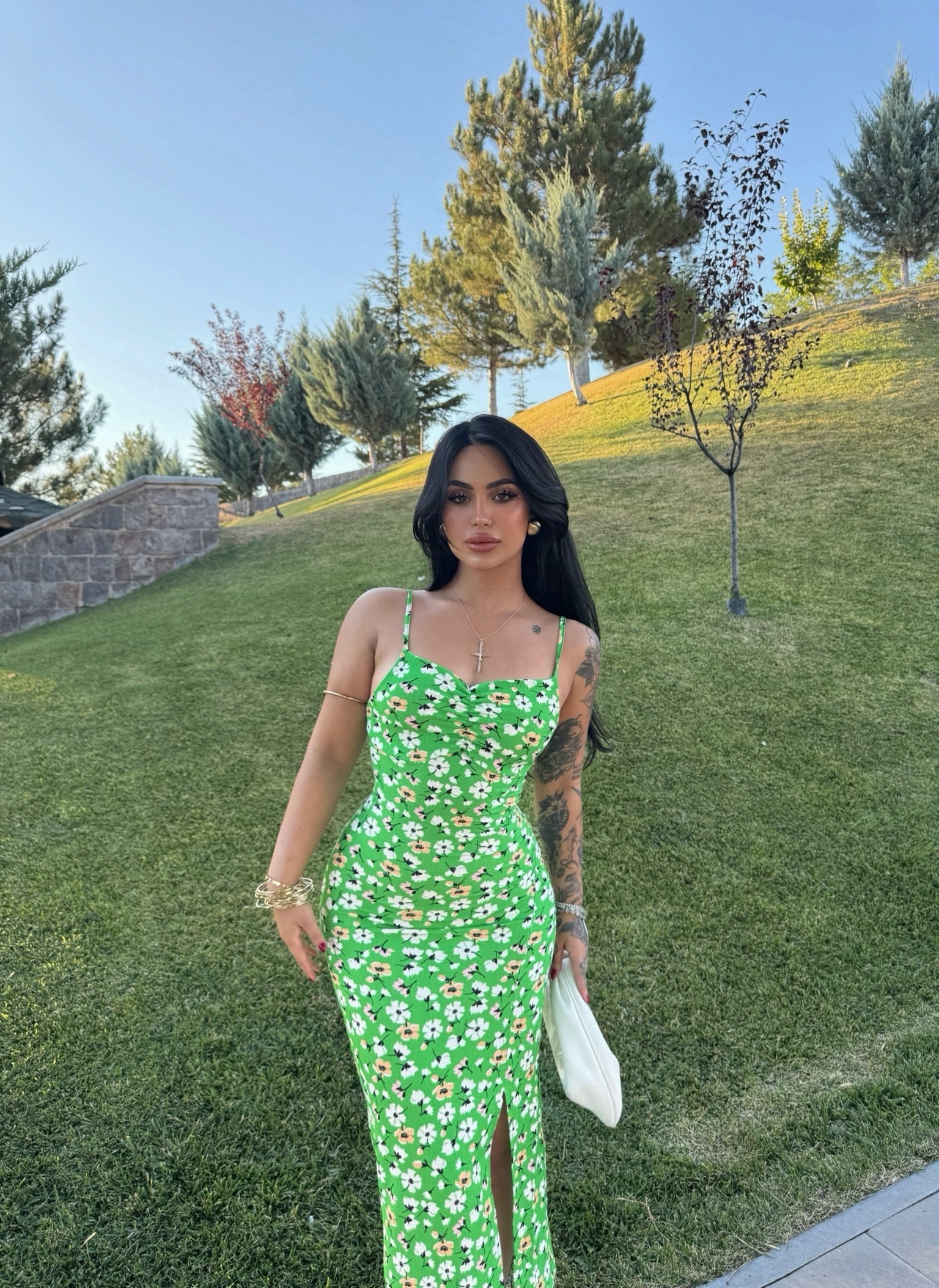 Green Floral Strappy Back Dress