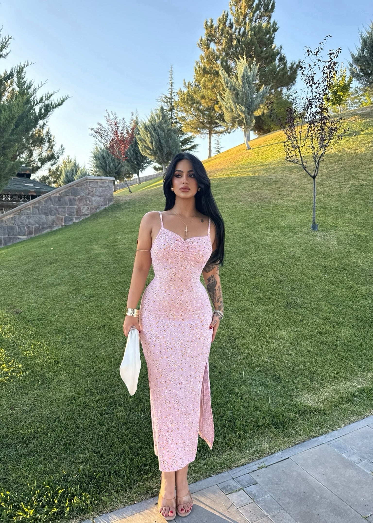 Powder Floral Strappy Back Dress