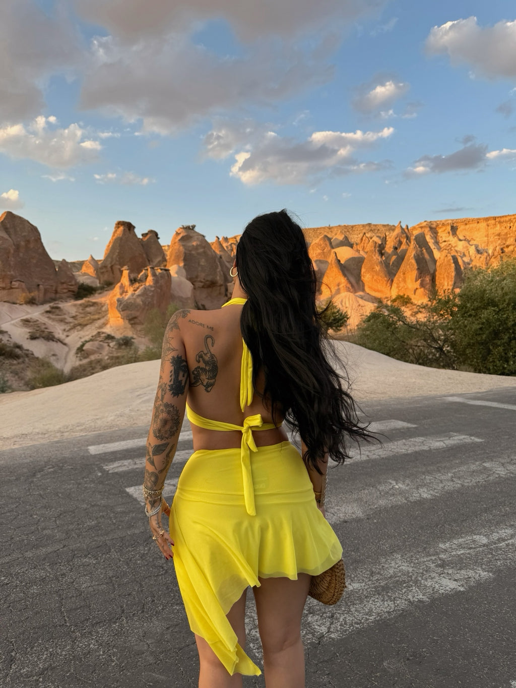 Yellow Draped Neck Accessory Dress