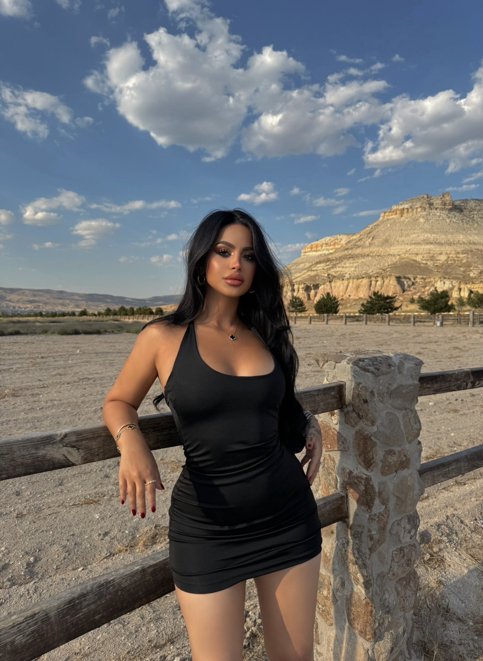 Black Halter Neck Double Dress