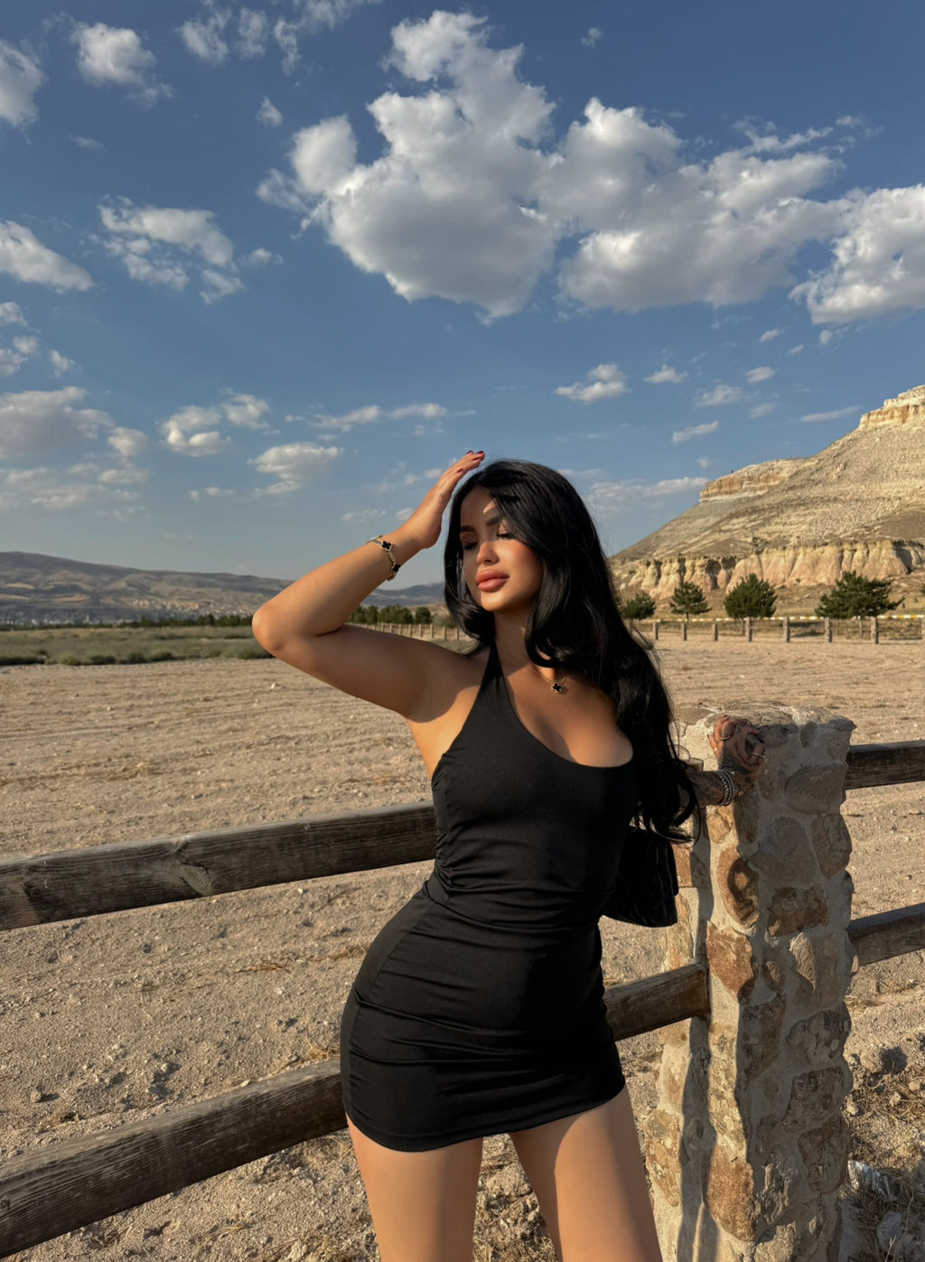 Black Halter Neck Double Dress