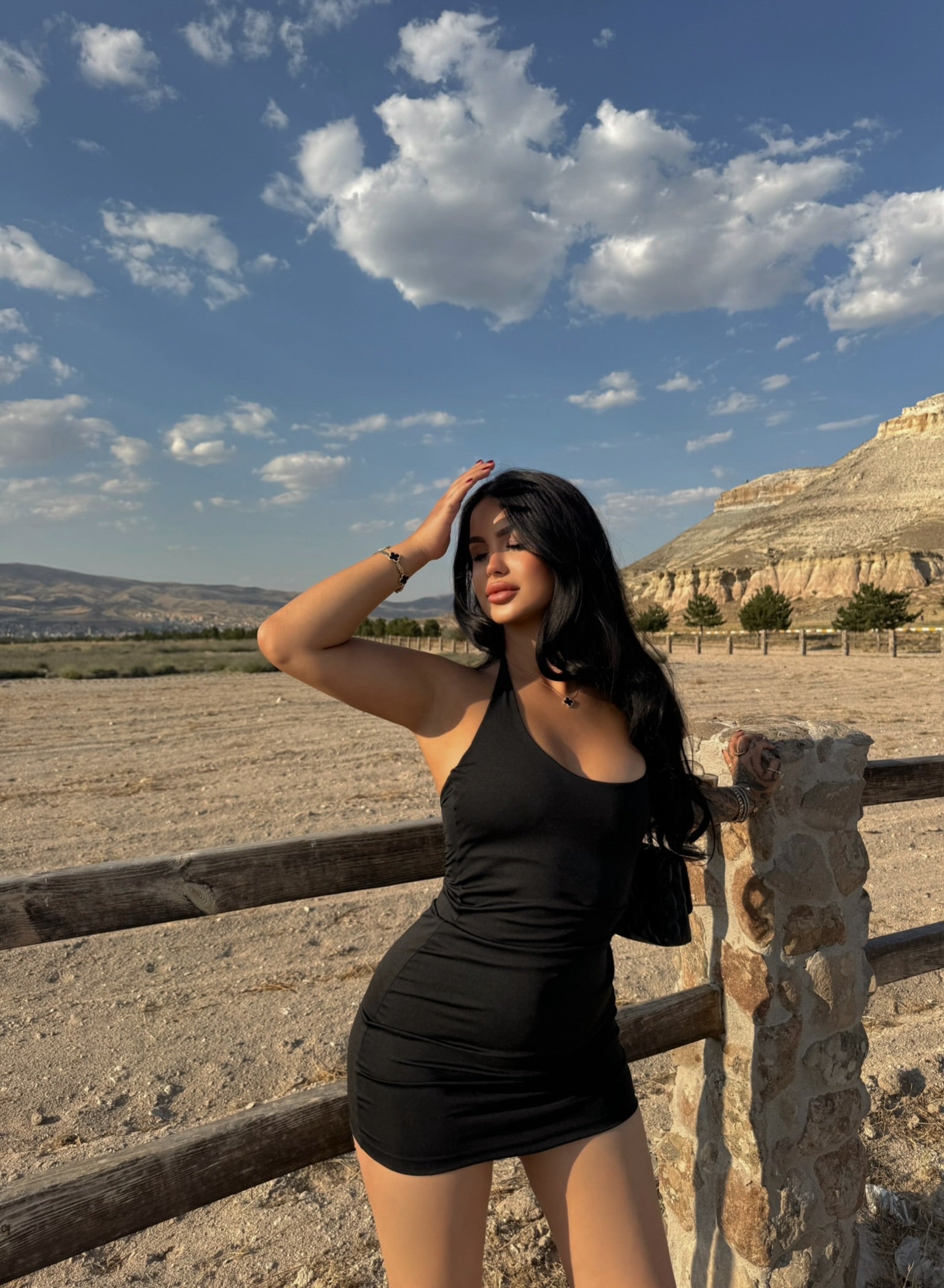 Black Halter Neck Double Dress