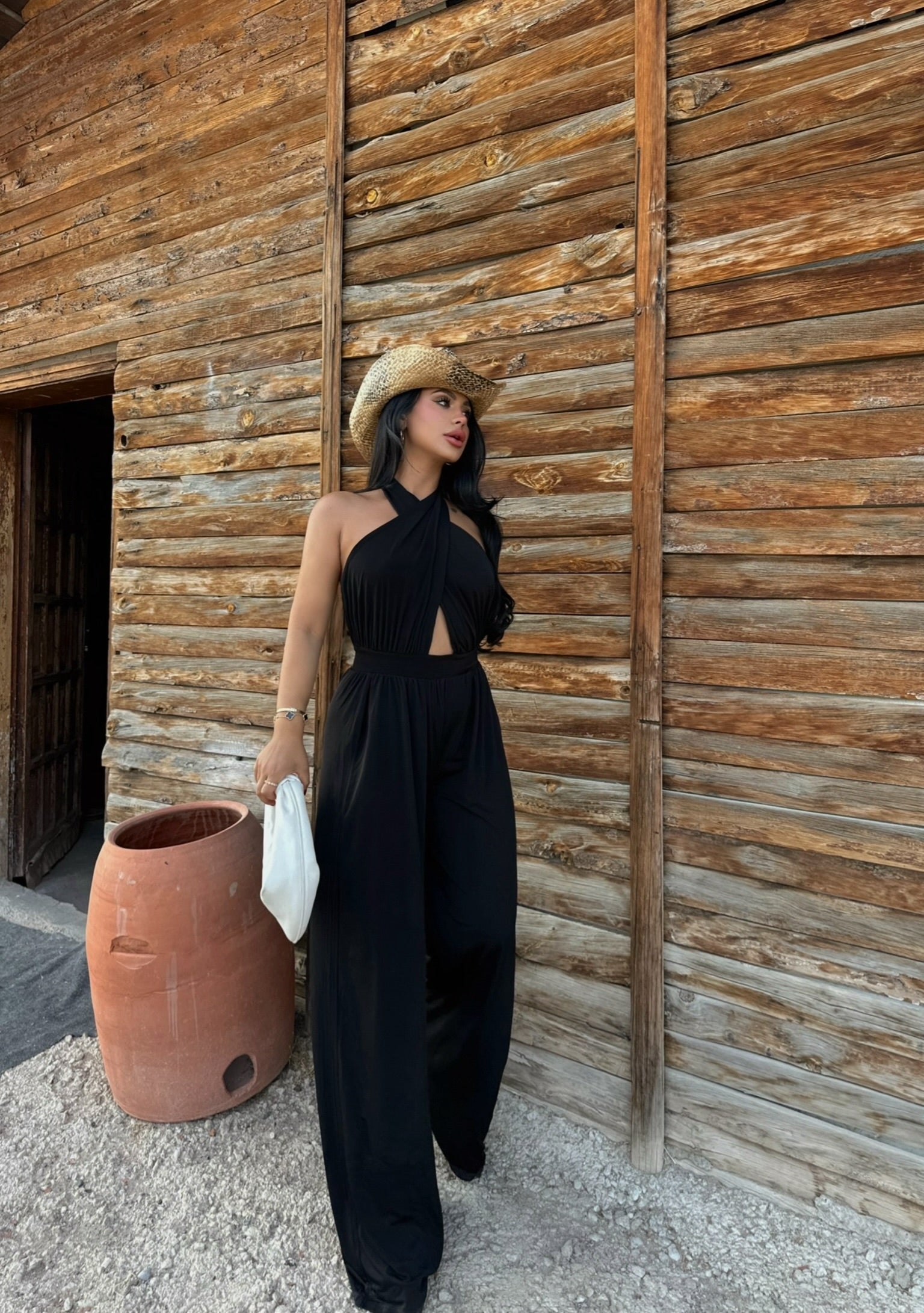 Black Cross Neck Wide-Leg Jumpsuit
