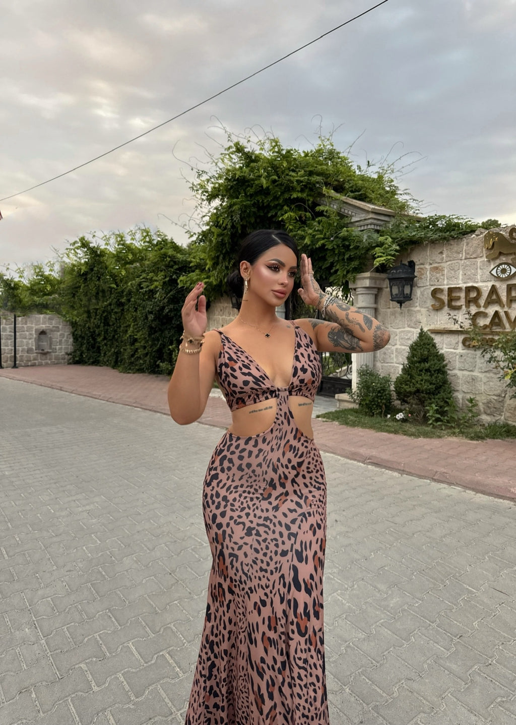 Leopard Side Cutout Maxi Dress