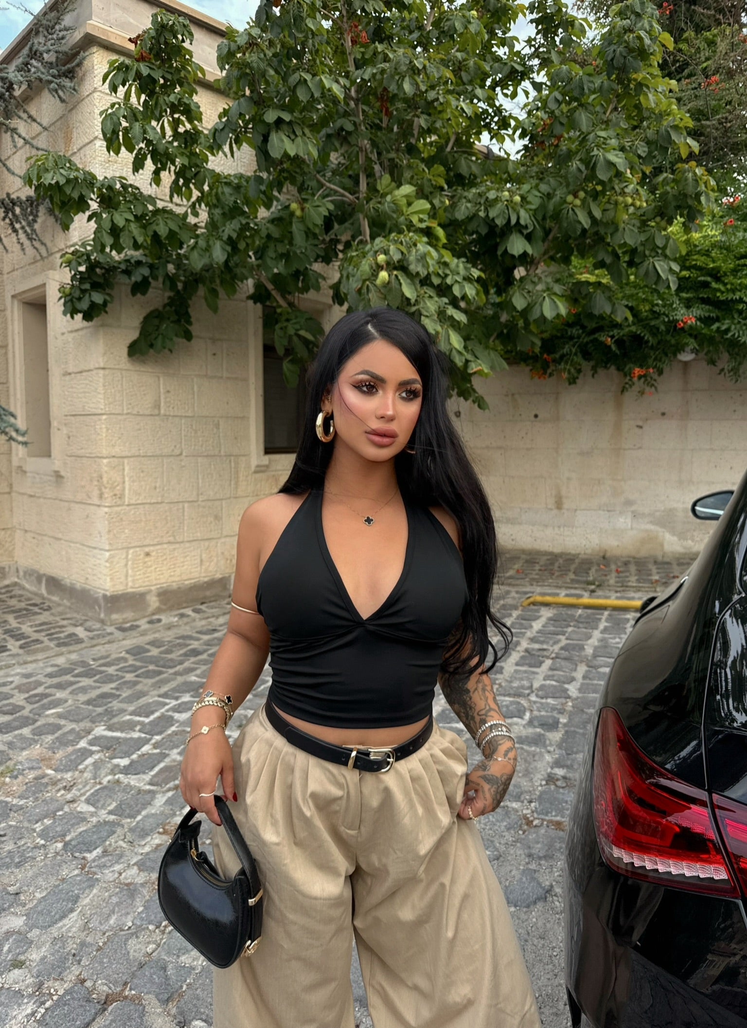 Black Halter Neck Flap Crop Top