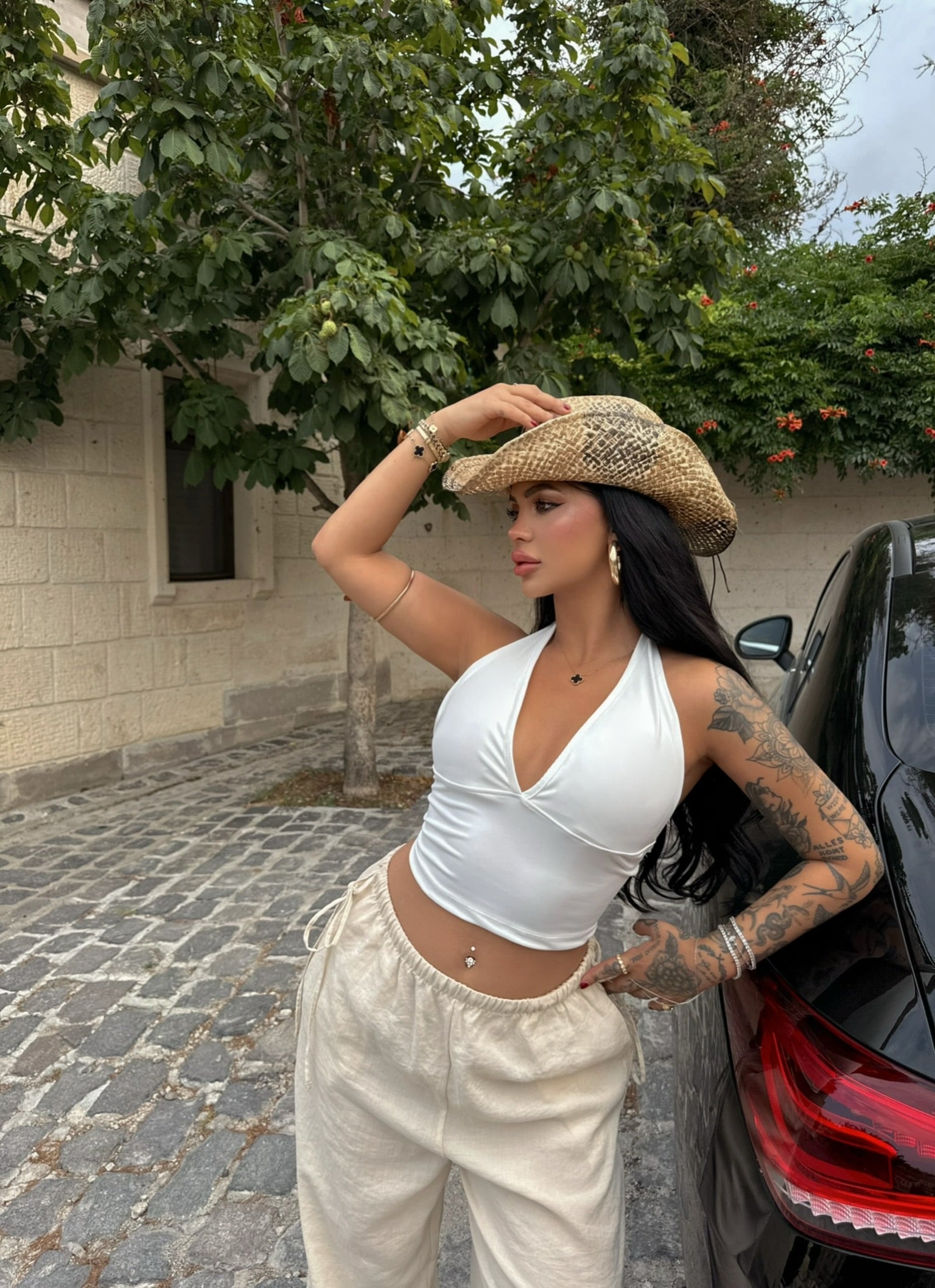 White Halter Neck Flap Crop Top