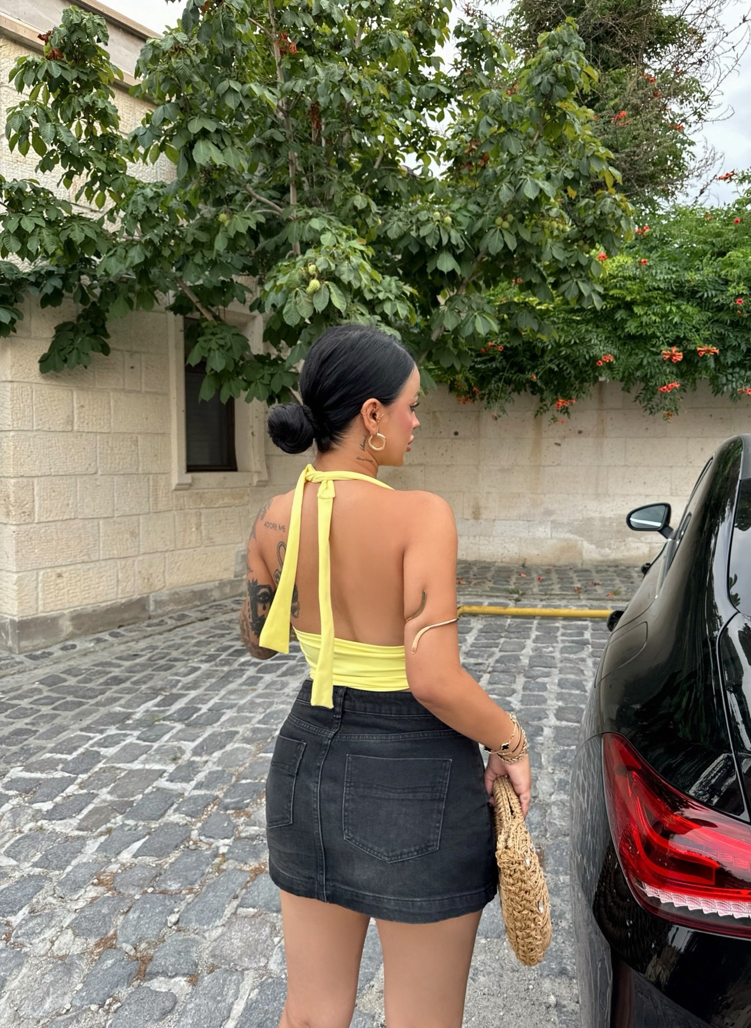 Yellow Halter Neck Flap Crop Top