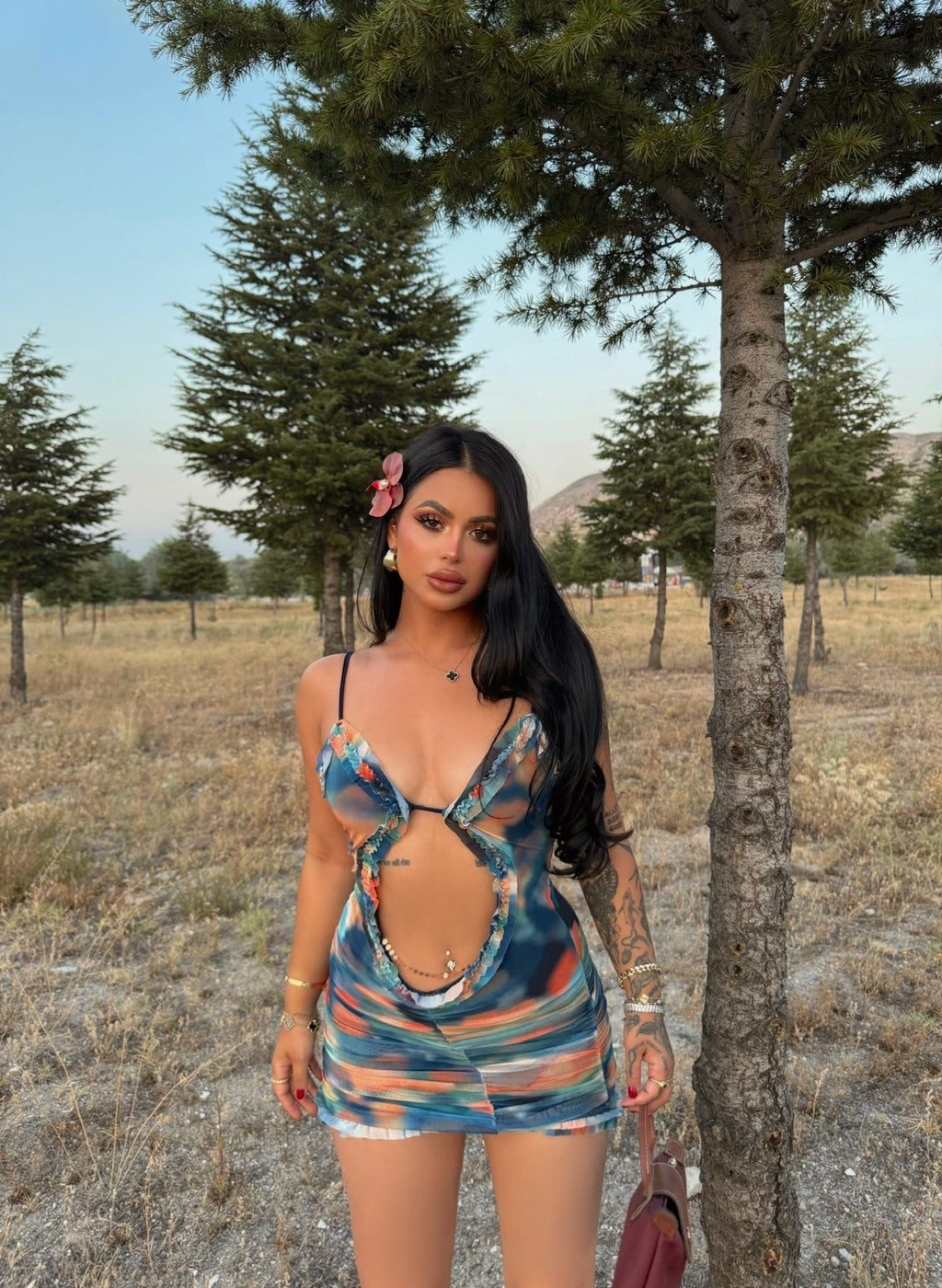 Midnight Belly Cutout Mini Dress