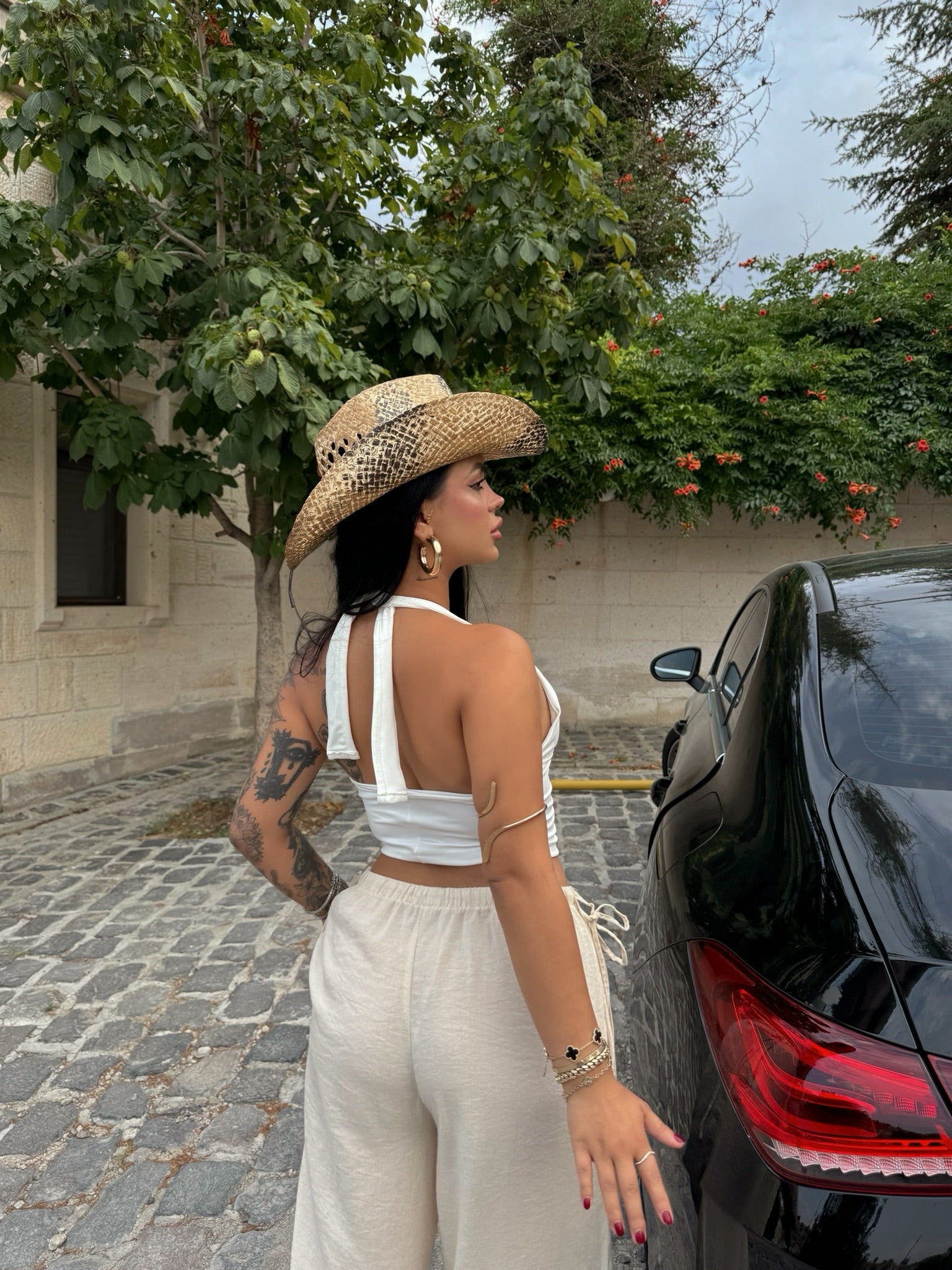 White Halter Neck Flap Crop Top