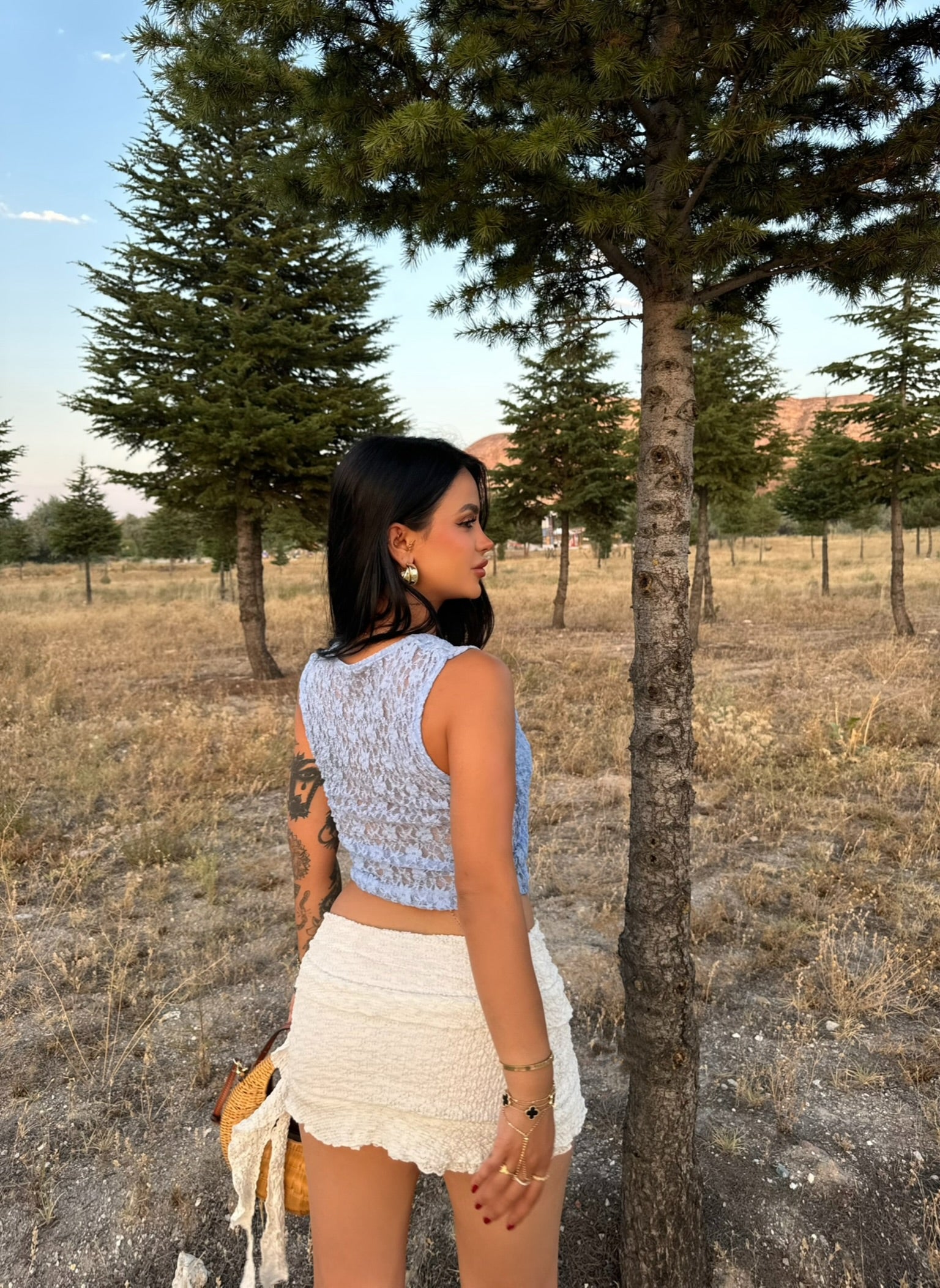 Blue Lace Crop Top