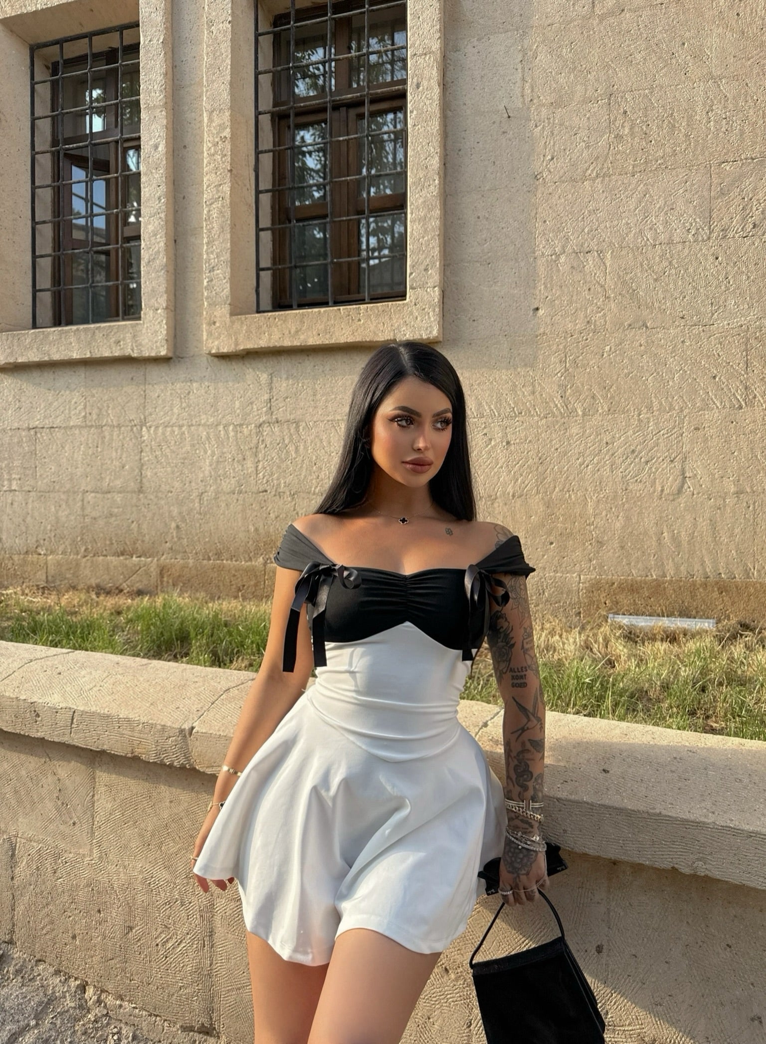 White Rosalie Bow Front Dress
