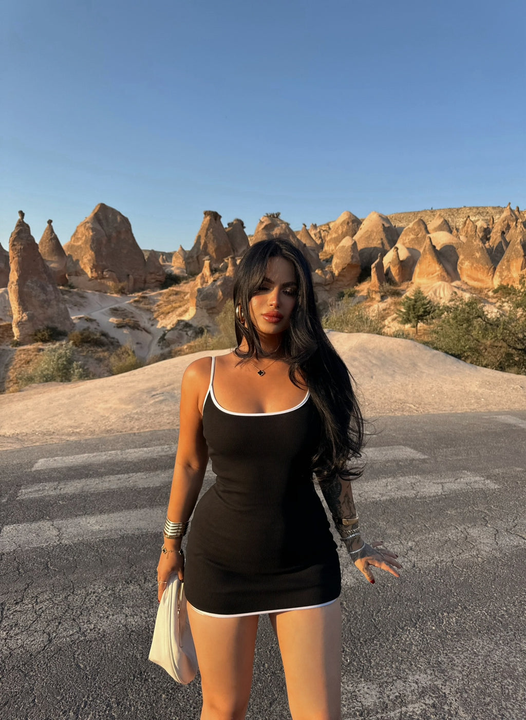 Black Piped Ribbed Dress