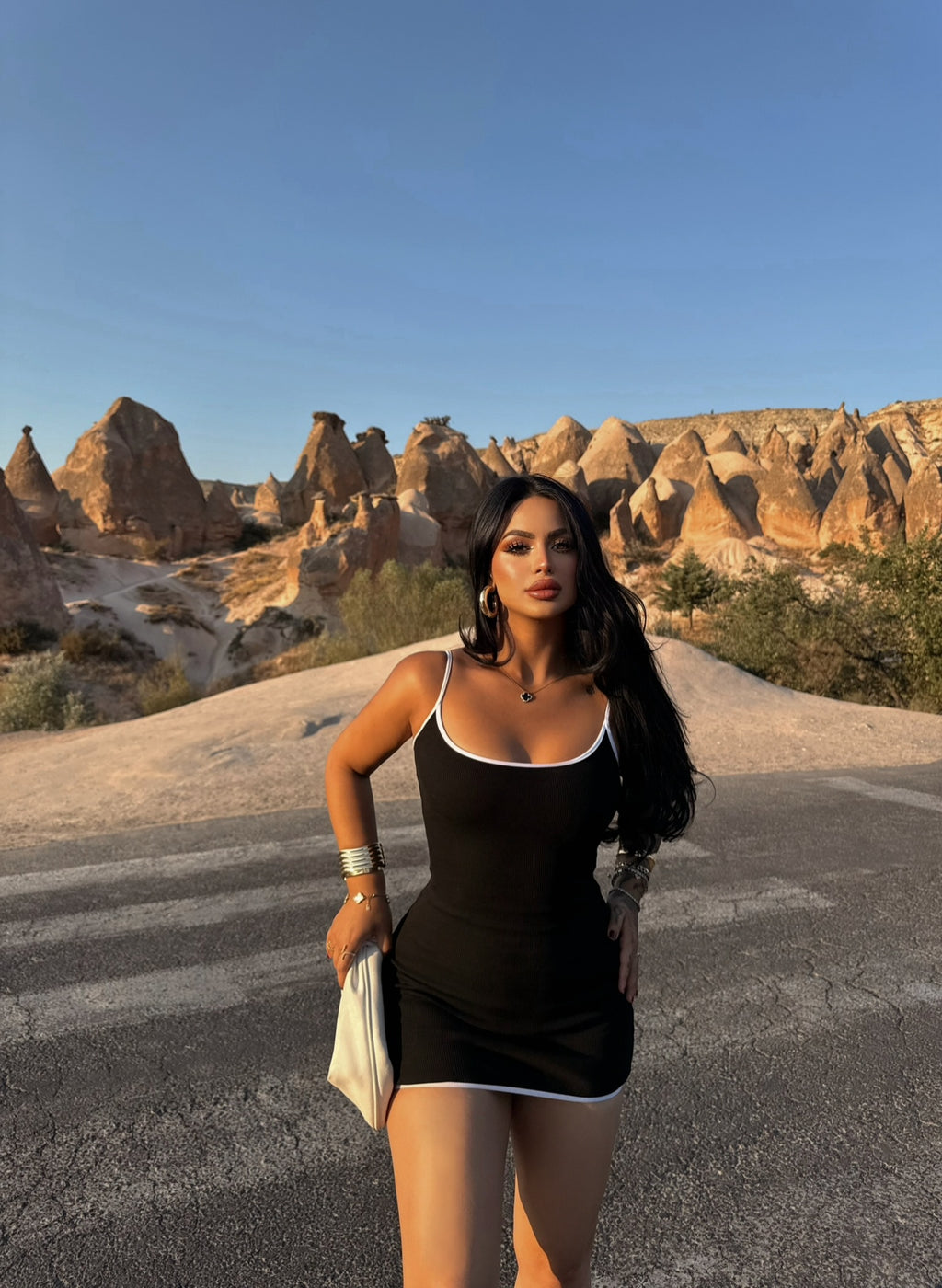 Black Piped Ribbed Dress