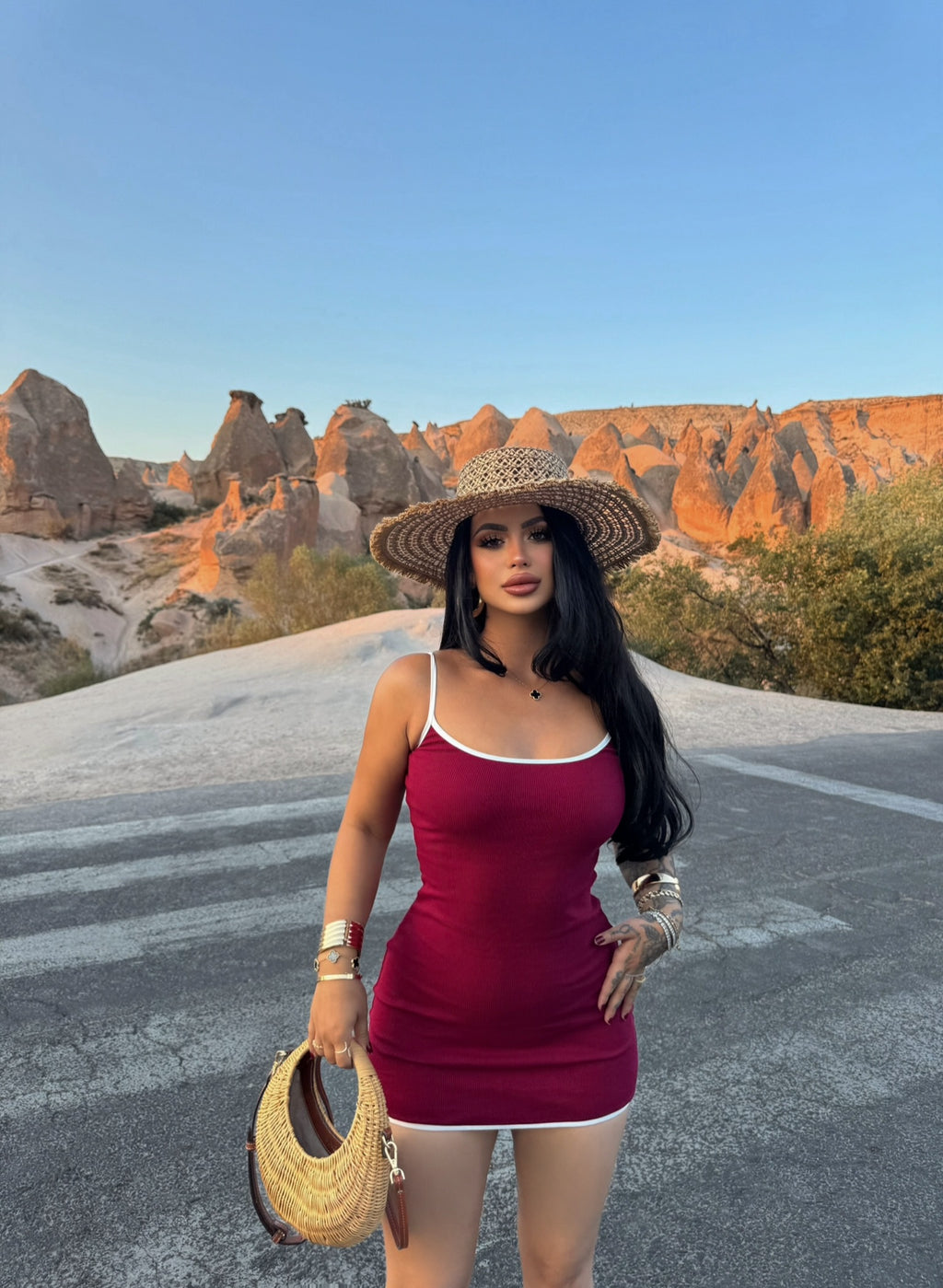 Burgundy Piped Ribbed Dress