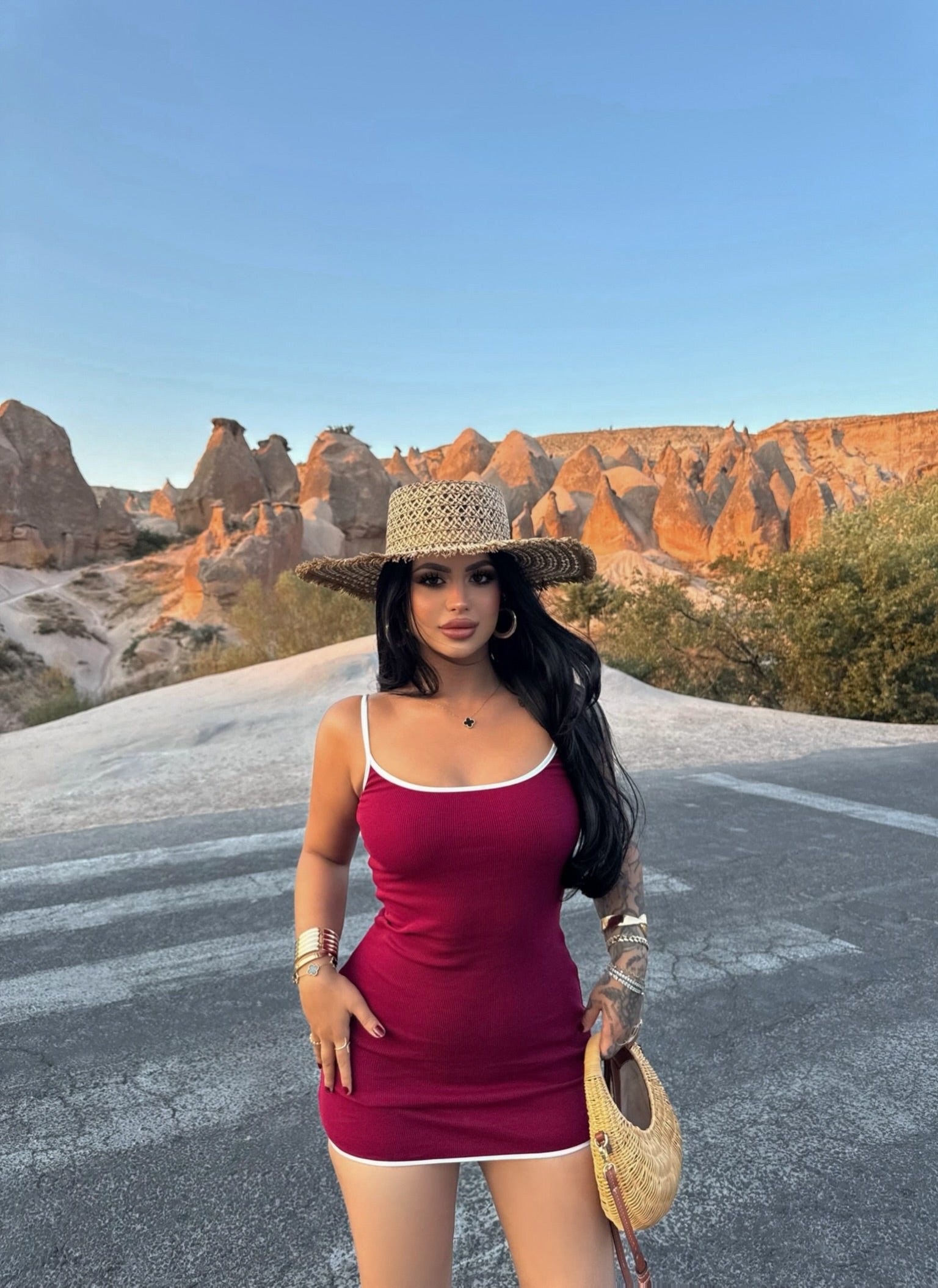 Burgundy Piped Ribbed Dress