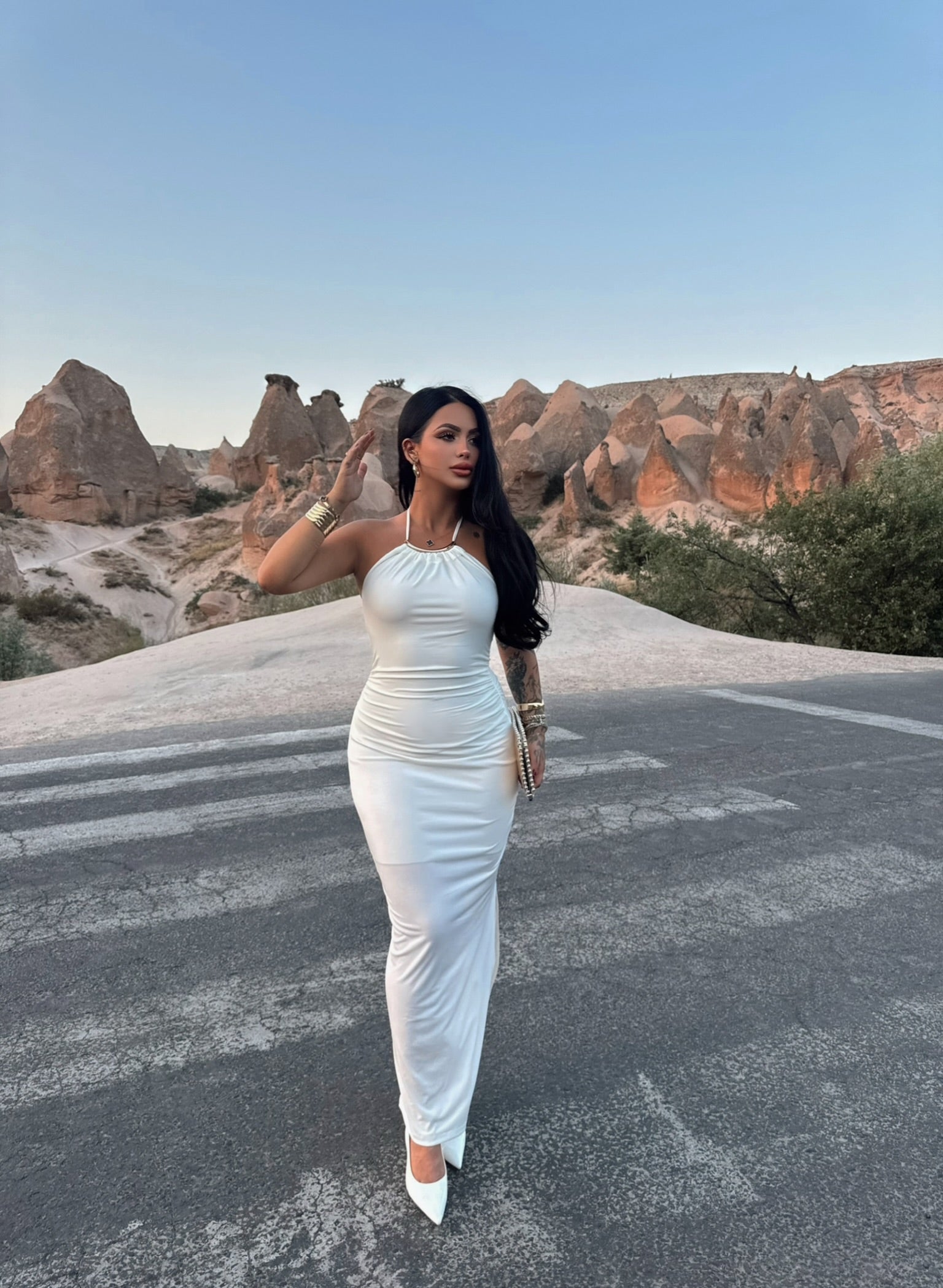 White Halter Neck Accessory Dress