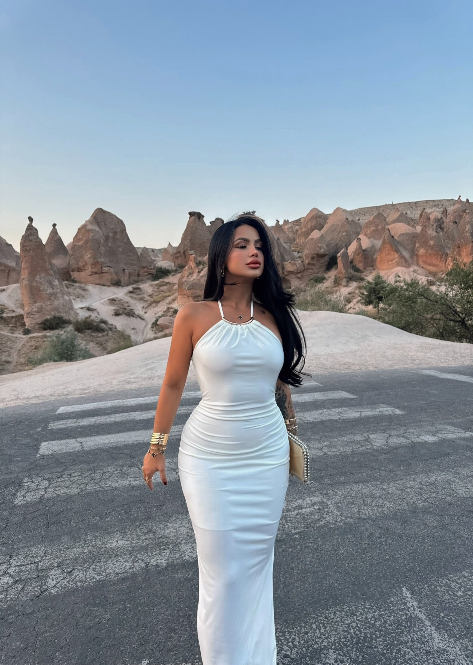 White Halter Neck Accessory Dress
