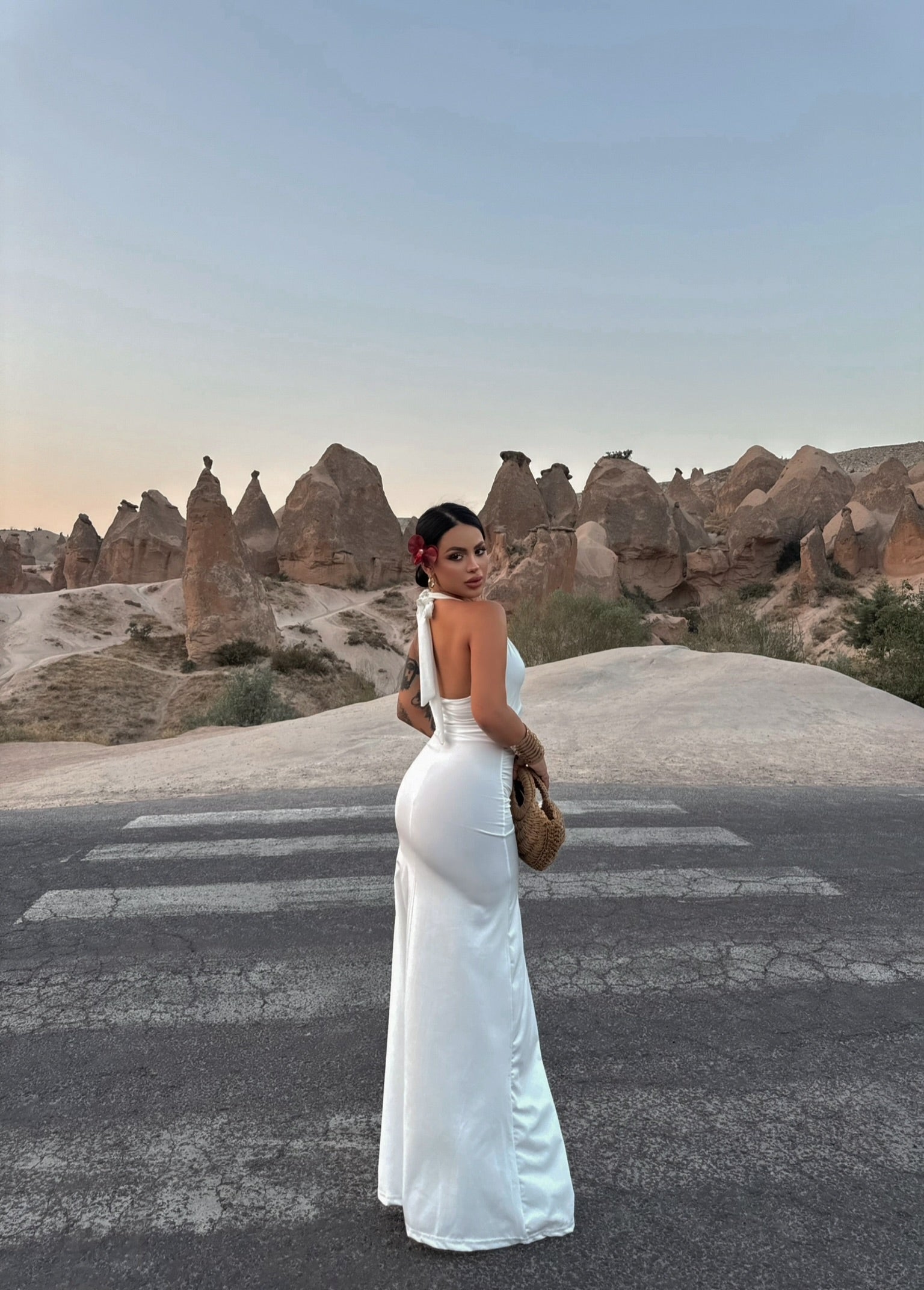 White Halter Neck Maxi Dress