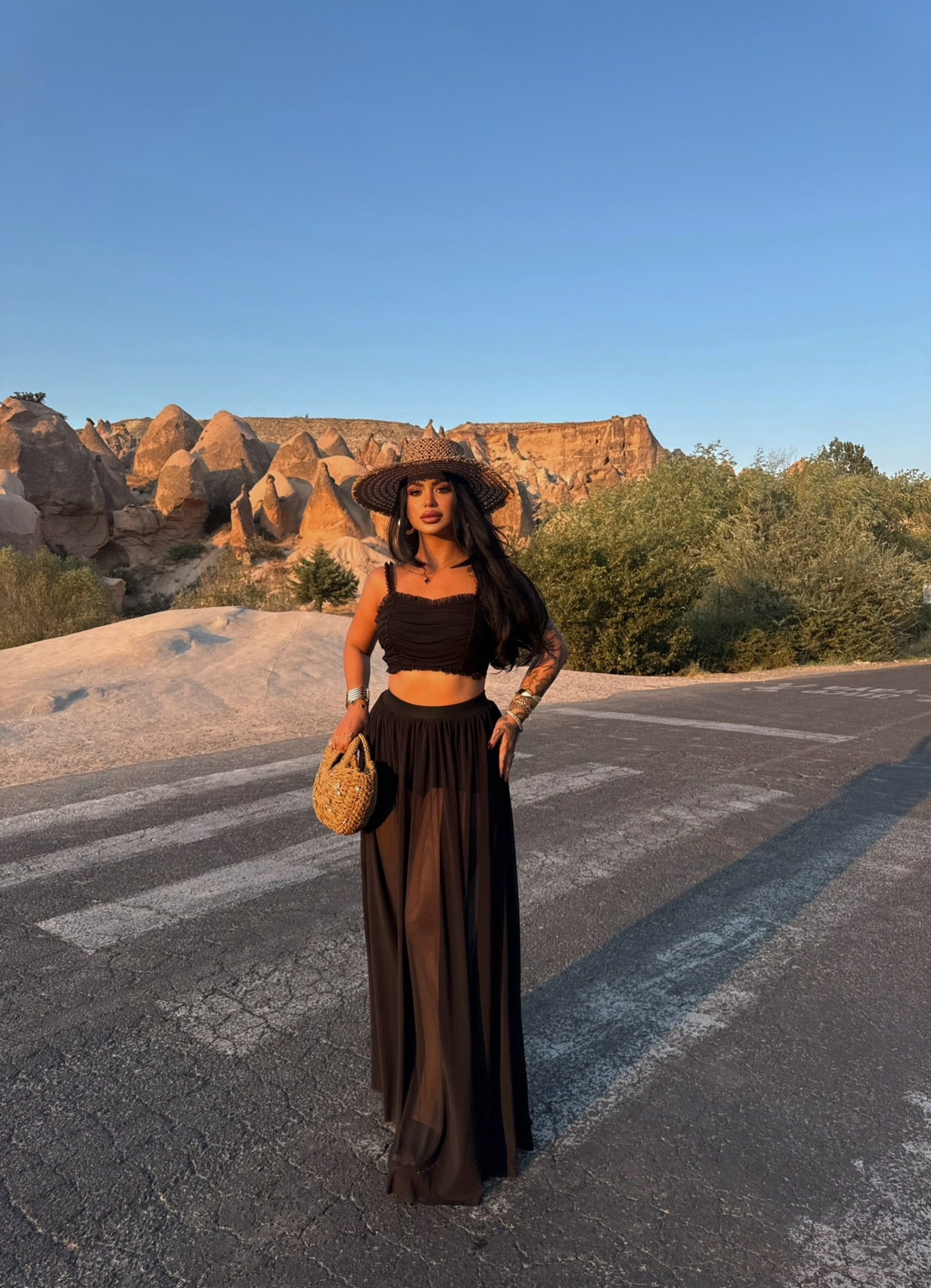 Black Tulle Hem Bustier Two-Piece Set