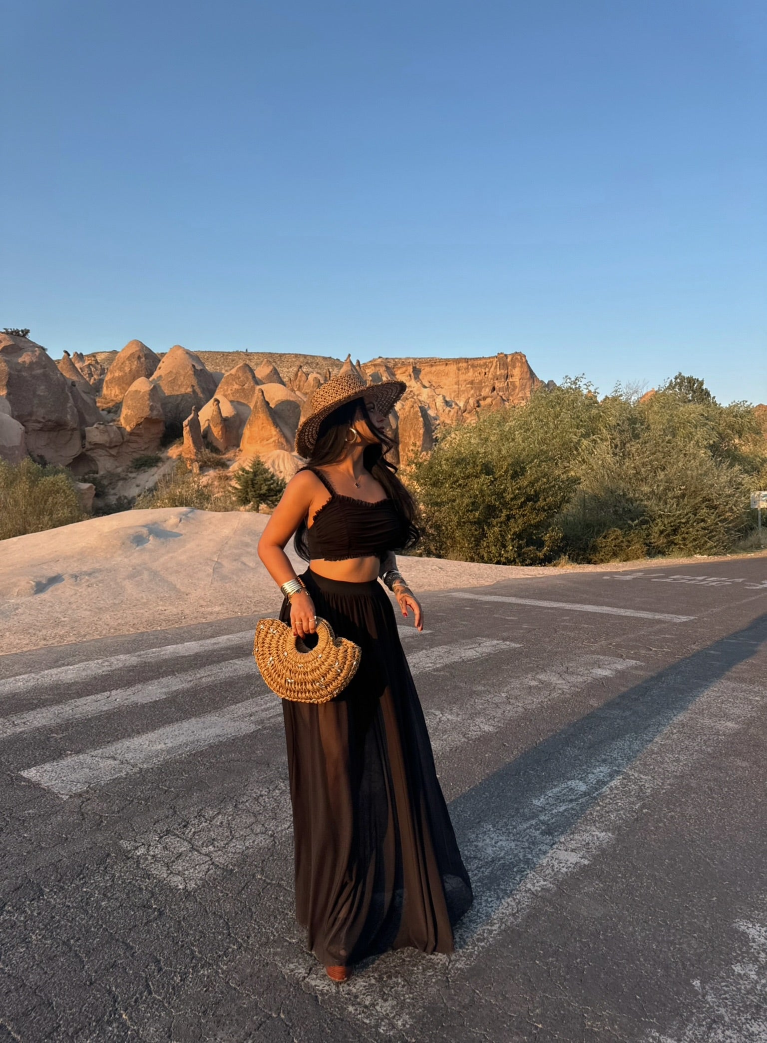 Black Tulle Hem Bustier Two-Piece Set