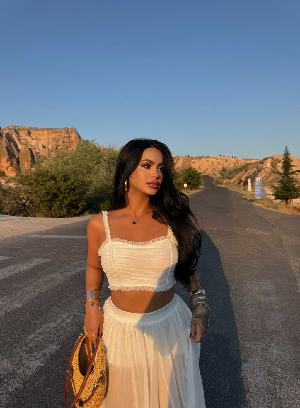 White Tulle Hem Bustier Two-Piece Set