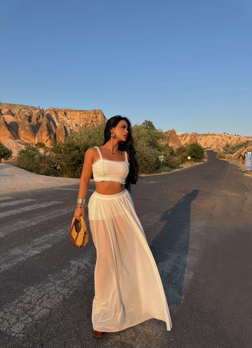 White Tulle Hem Bustier Two-Piece Set