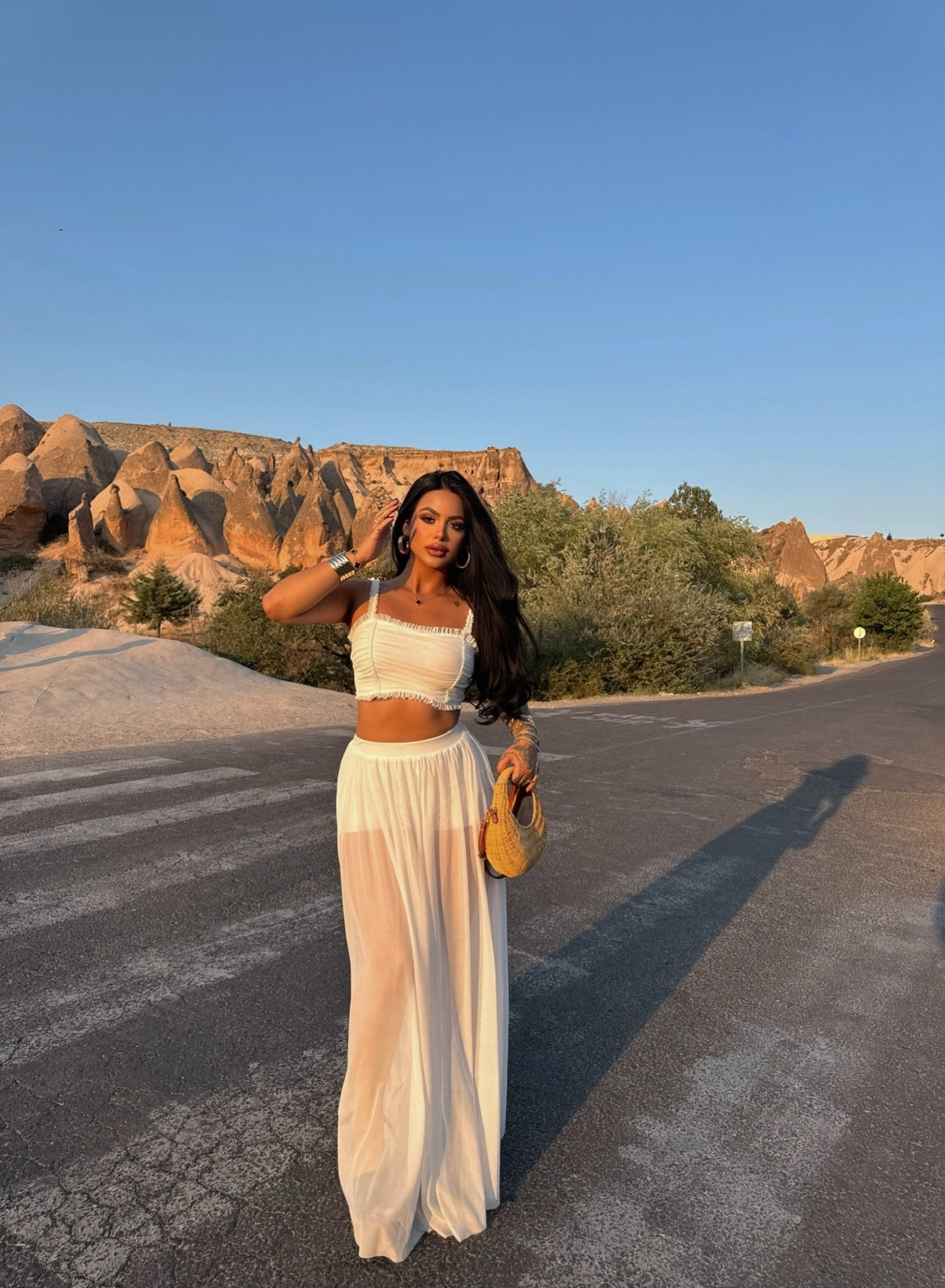 White Tulle Hem Bustier Two-Piece Set