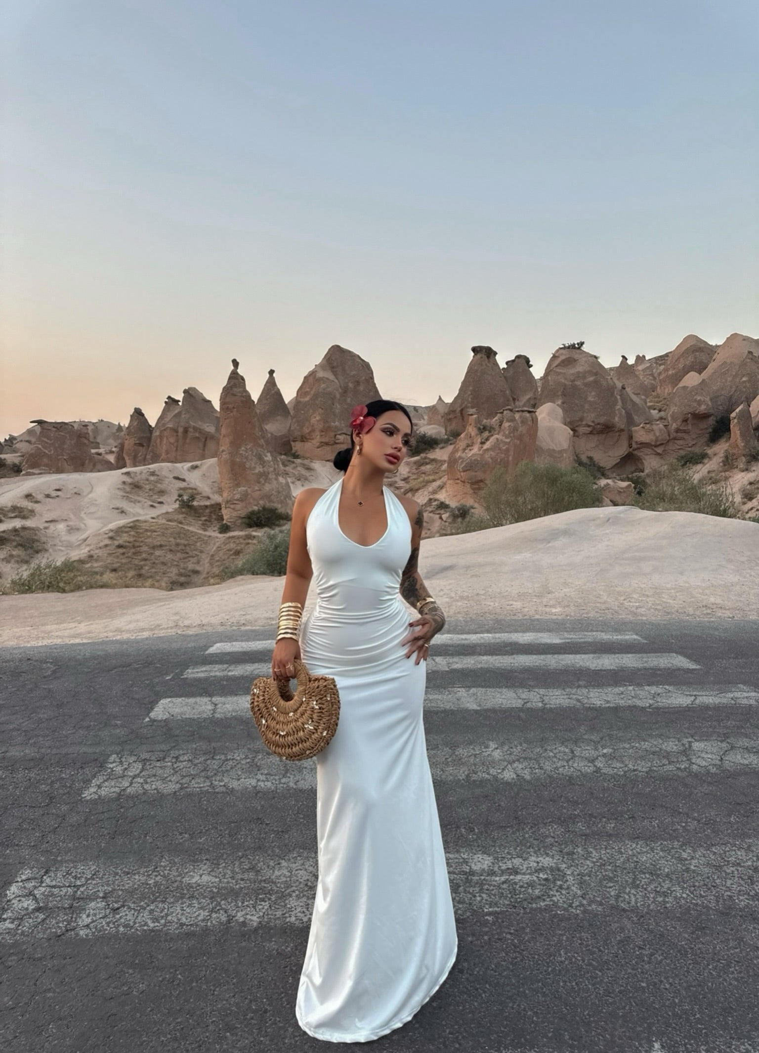 White Halter Neck Maxi Dress