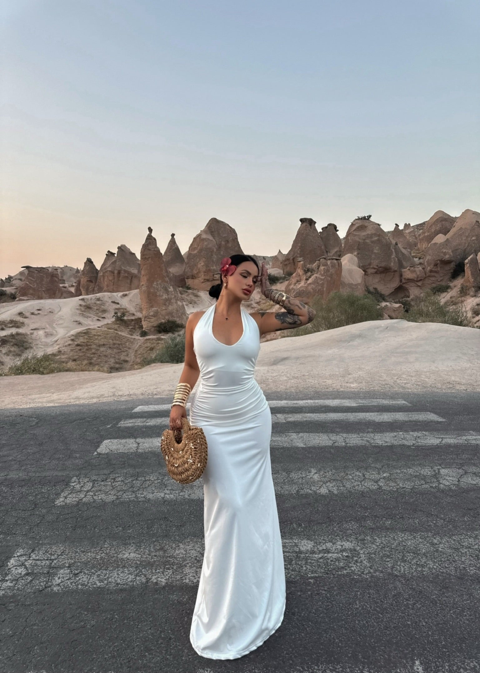 White Halter Neck Maxi Dress