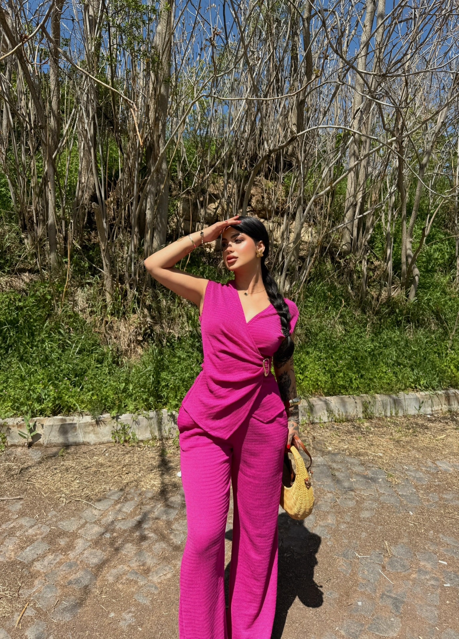 Fuchsia Buckle Wrap Two-Piece Set