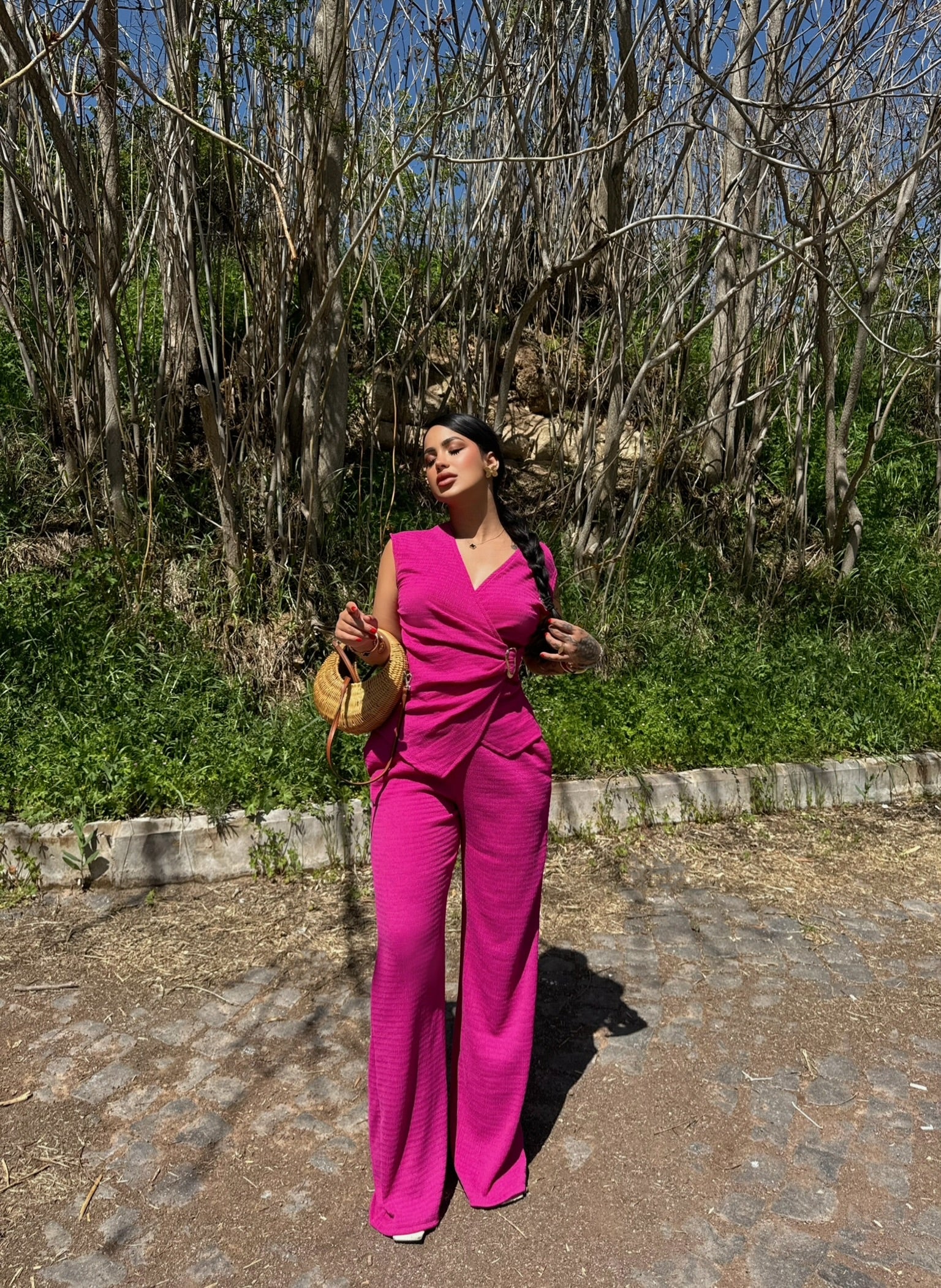 Fuchsia Buckle Wrap Two-Piece Set