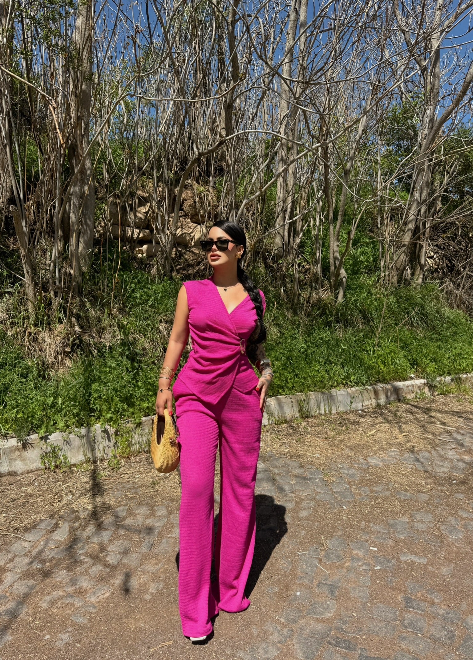 Fuchsia Buckle Wrap Two-Piece Set