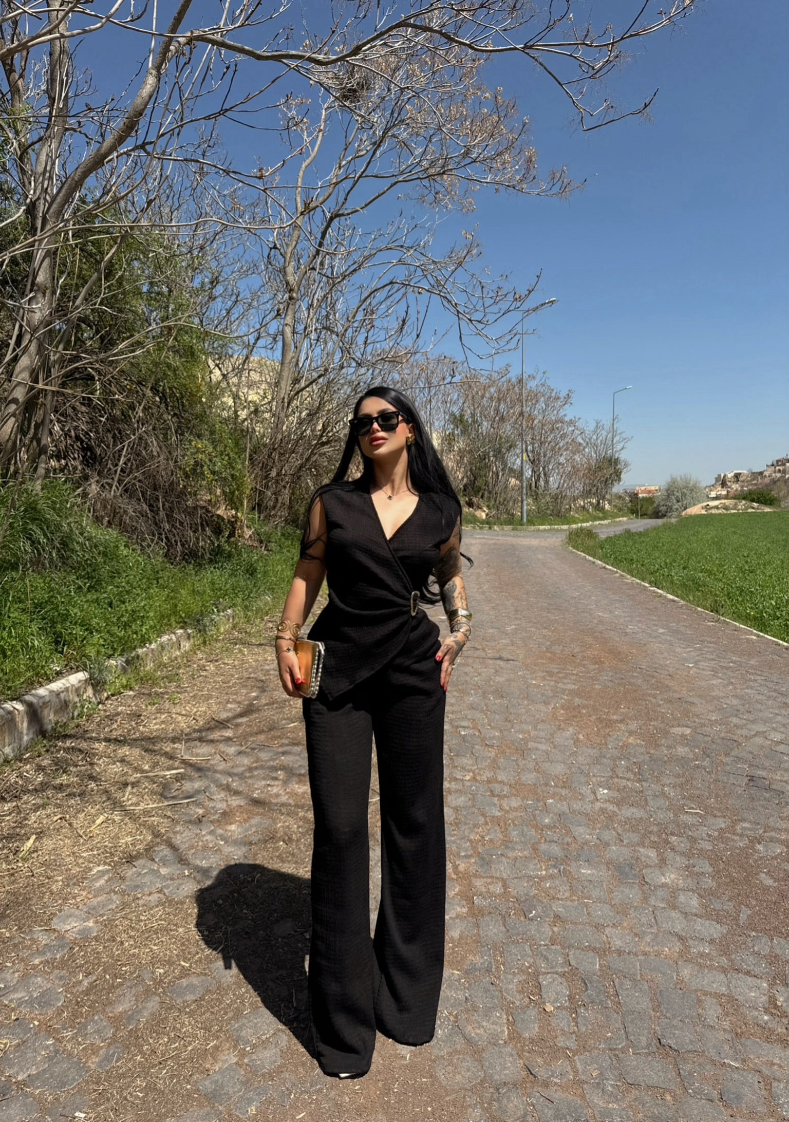 Black Buckle Wrap Two-Piece Set