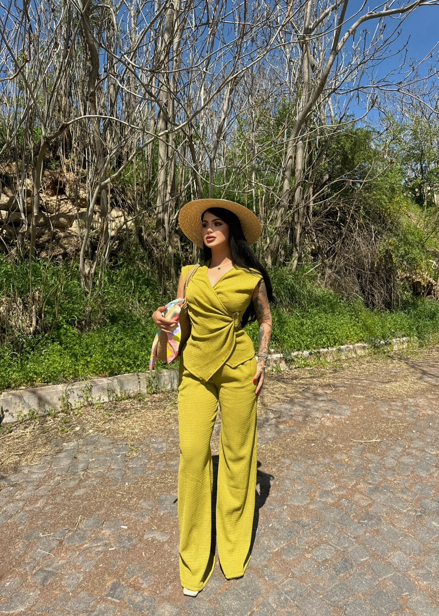 Green Buckle Wrap Two-Piece Set